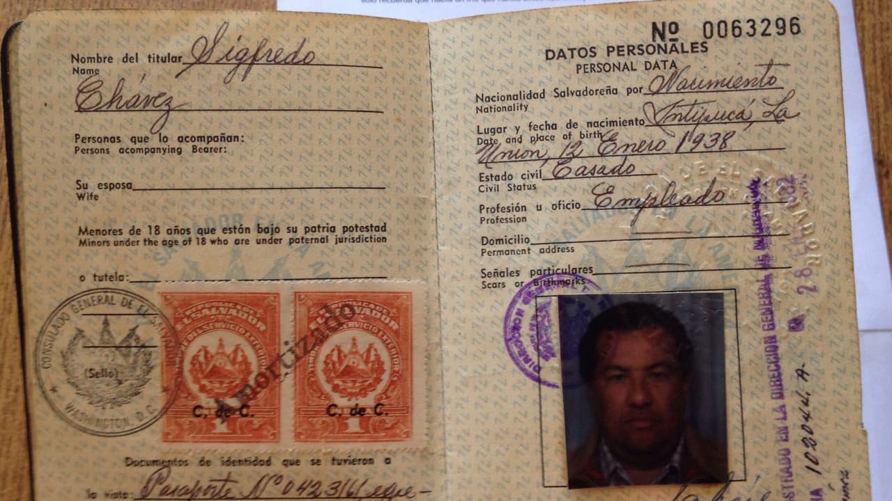 A passport that belonged to Sigfredo Chávez. Intipucá celebrates him as its first migrant to take off for the US.