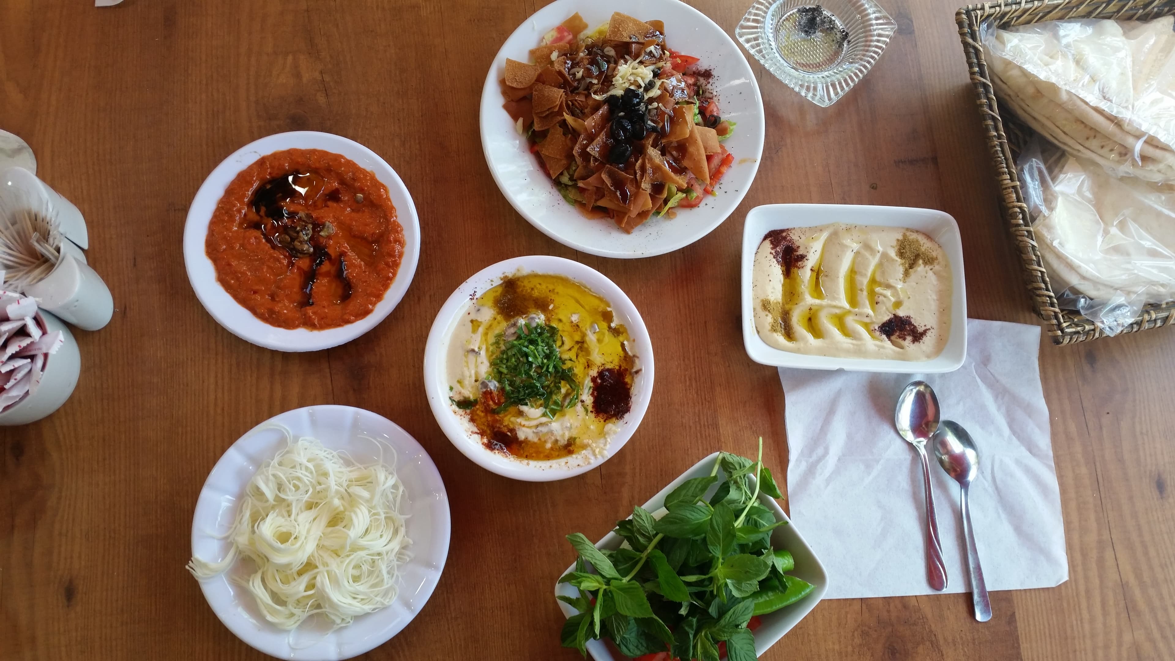 Syrian food laid out on a table.