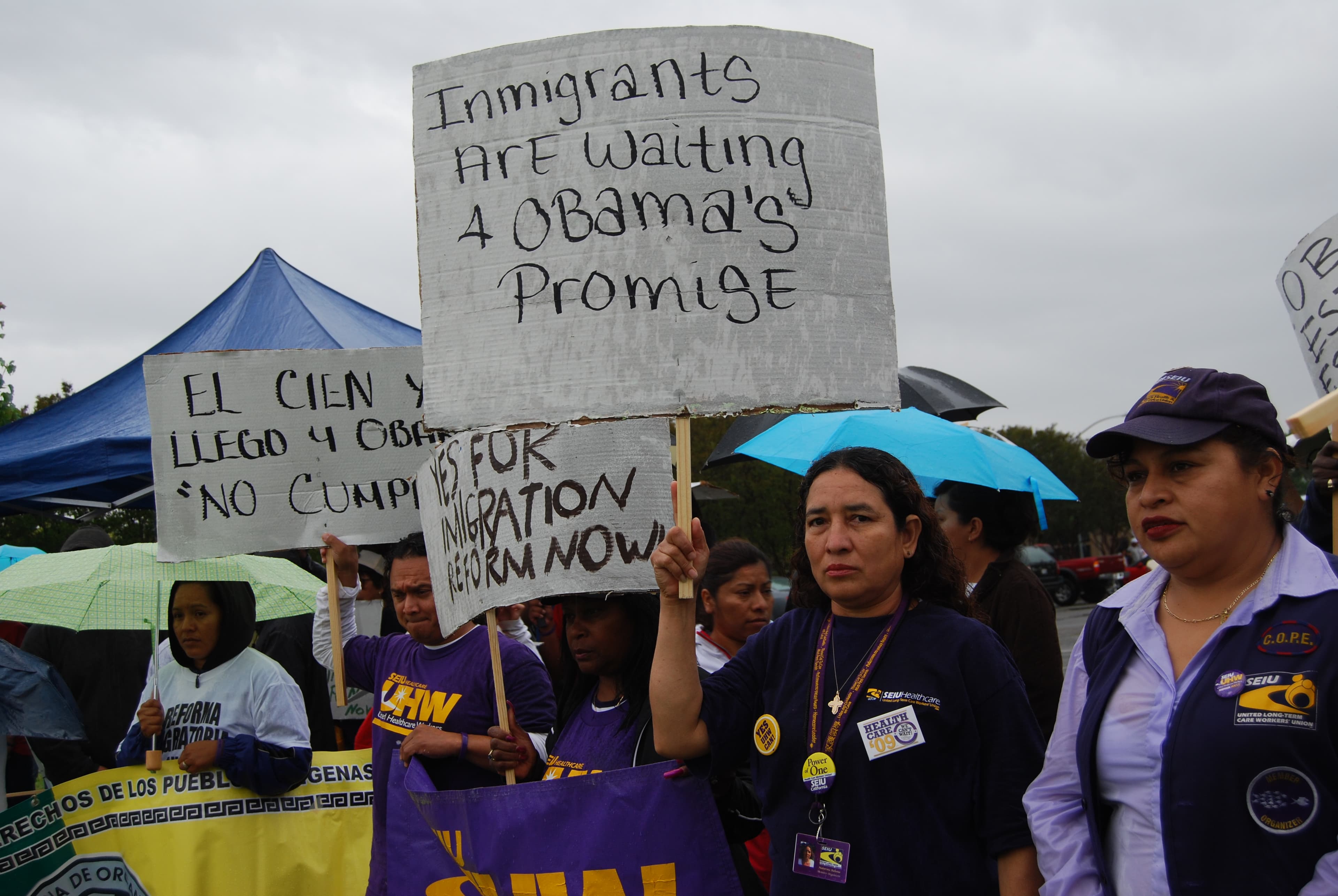 Unauthorized immigrants  at a rally in Fresno, Calif., back in 2009 -- still waiting for Congress and President Obama to take action on an overhaul to immigration law.