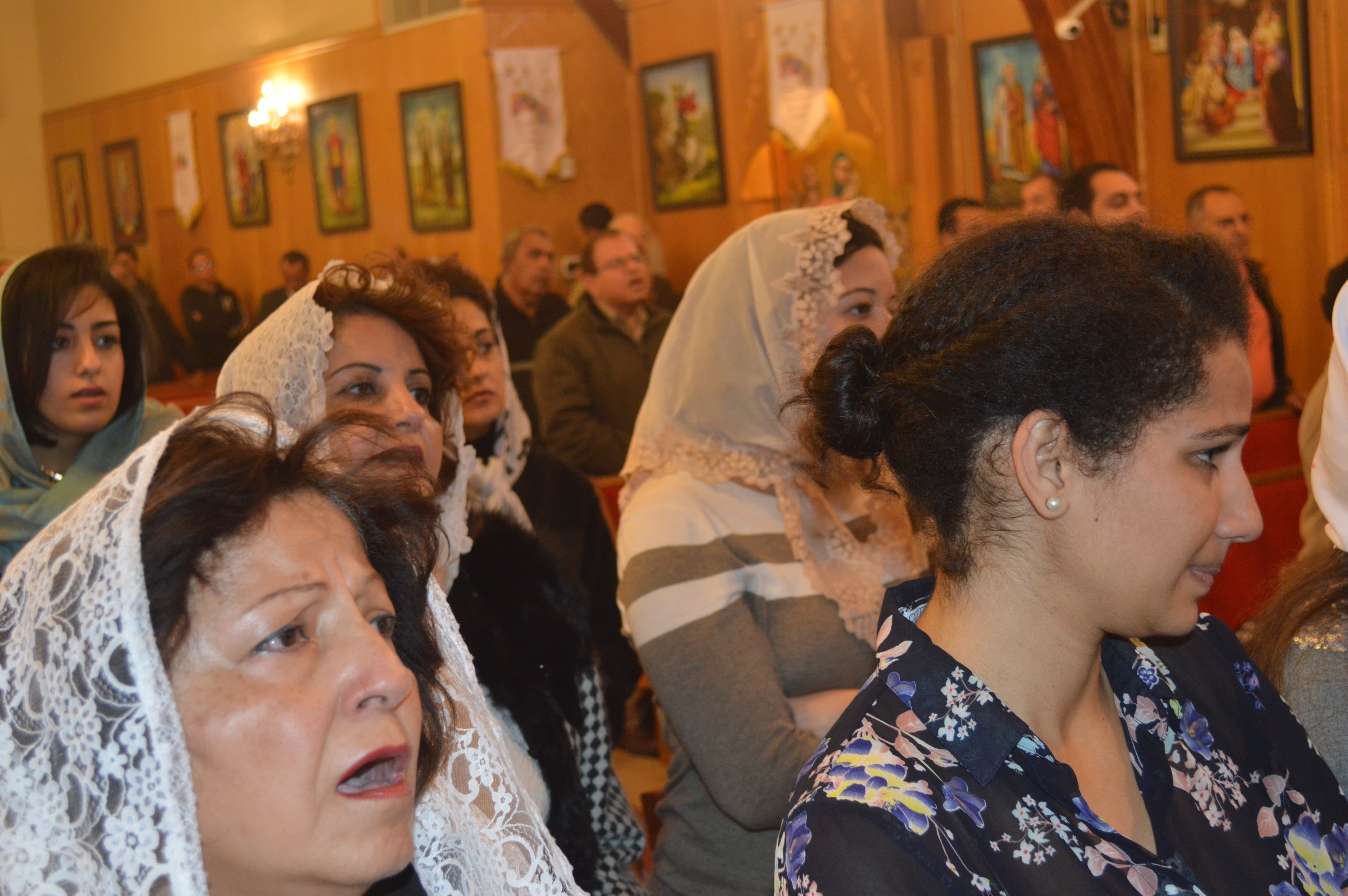 During Sunday worship at St. Antonius Coptic Church in Hayward, California, women sit on one side of the church, and men on the other.