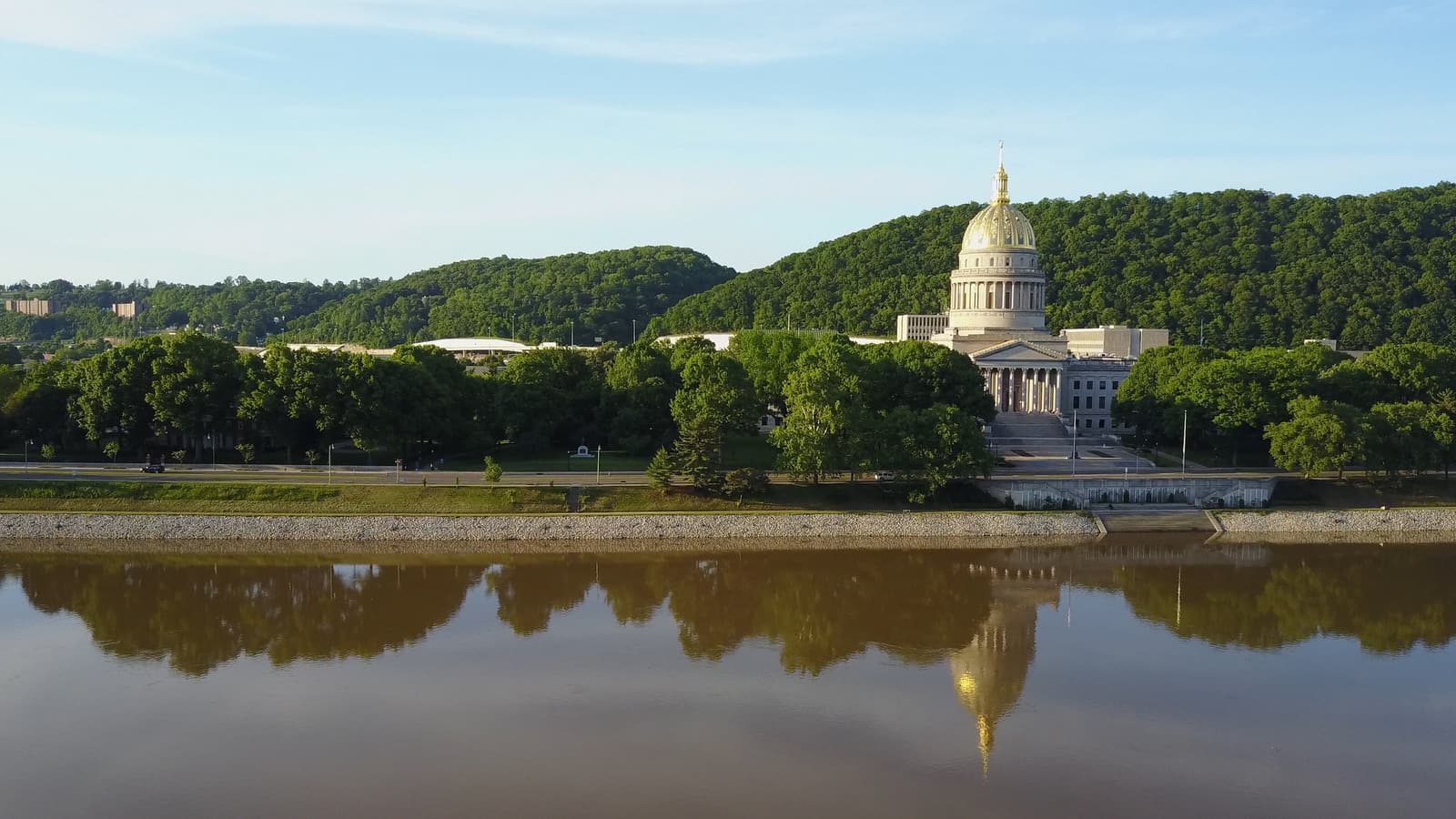 The West Virginia State Capitol building in Charleston sits on the Kanawha River, which is fed in part by the Elk River — the main water supply for nearly 300,000 of the state's residents.