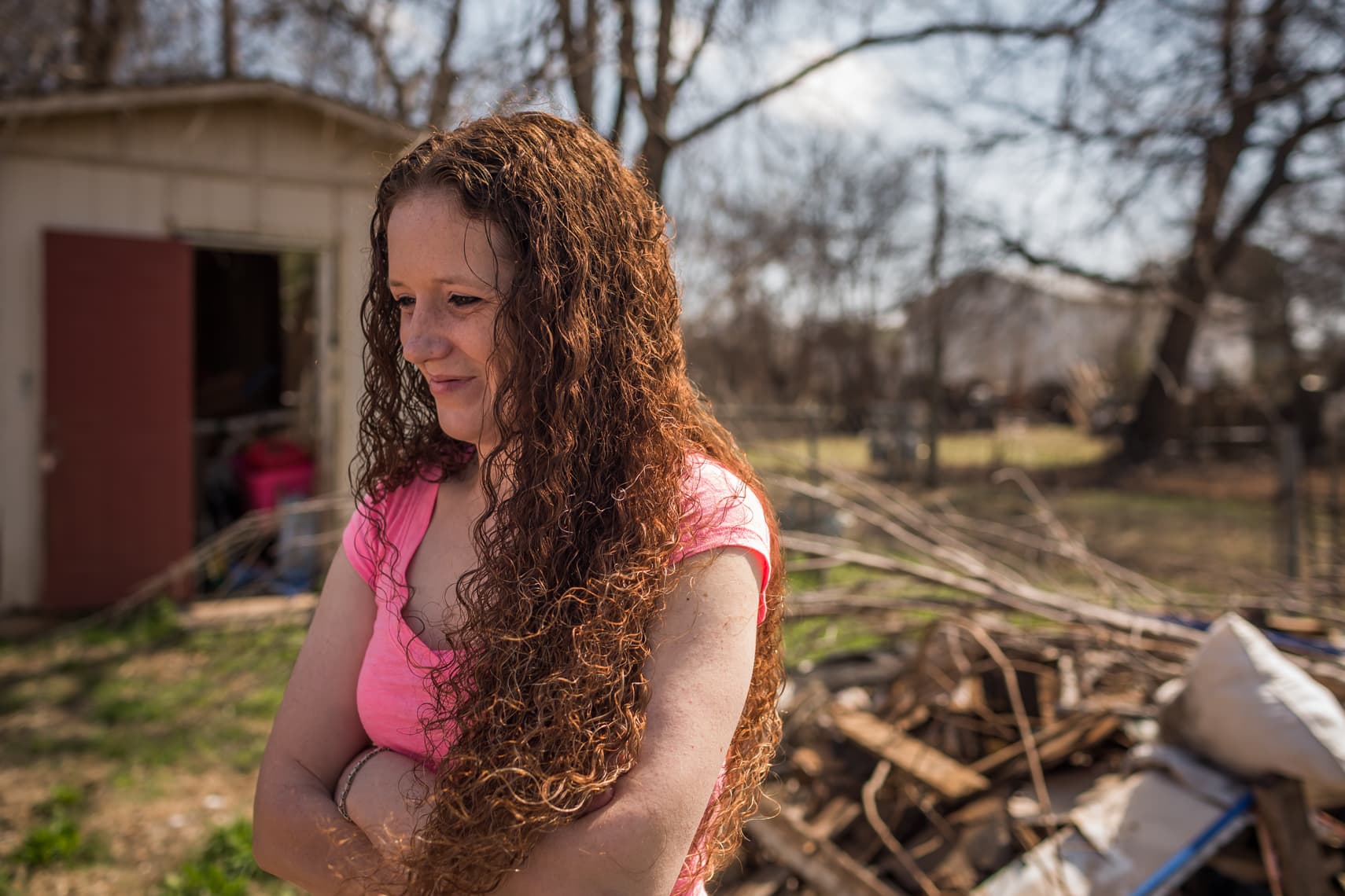 Cherise Greer in the backyard of her home in Duncan, Oklahoma.