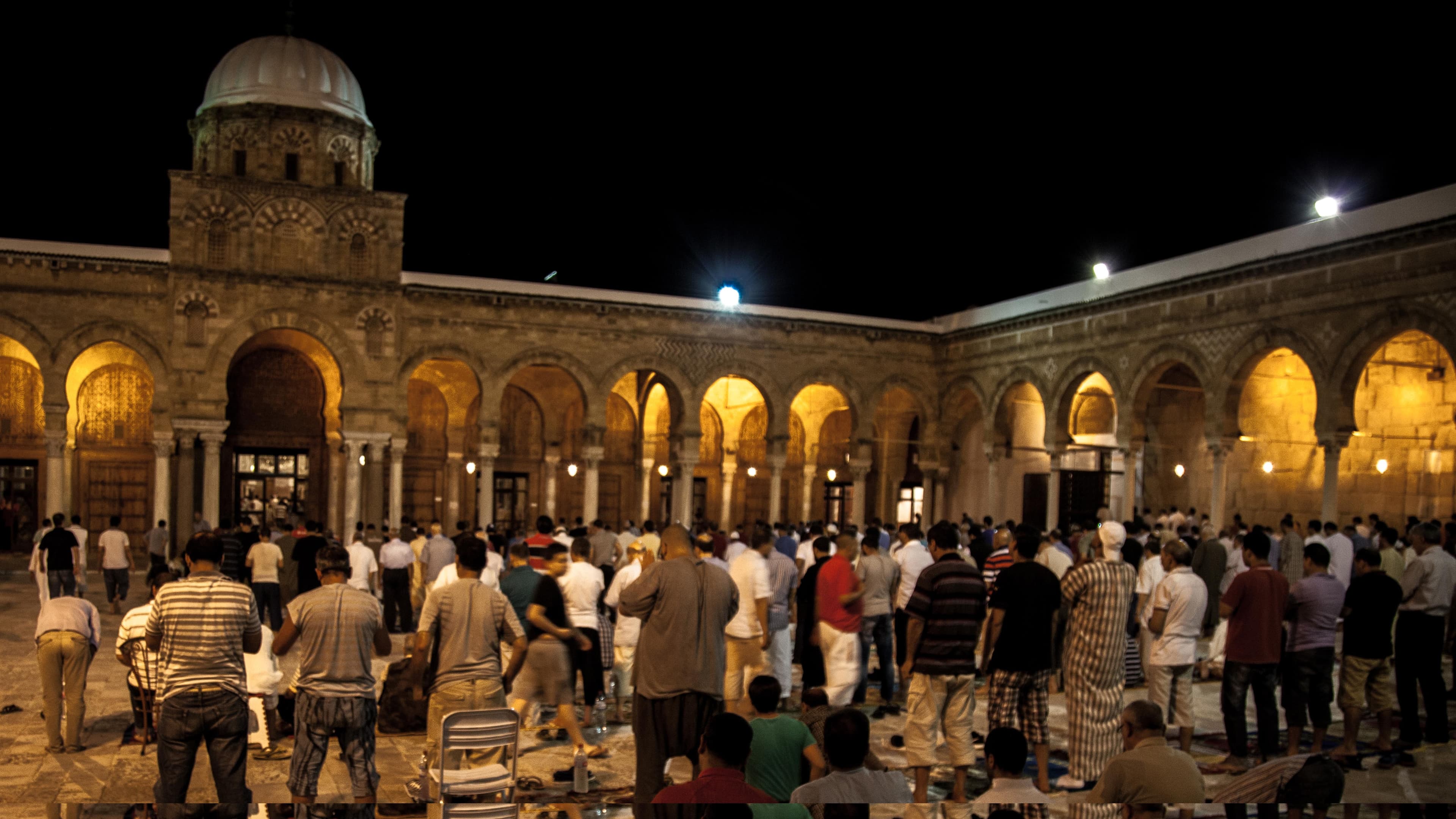 Congregants at the Zaytuna Mosque in Tunis during the reciting of the Quran.
