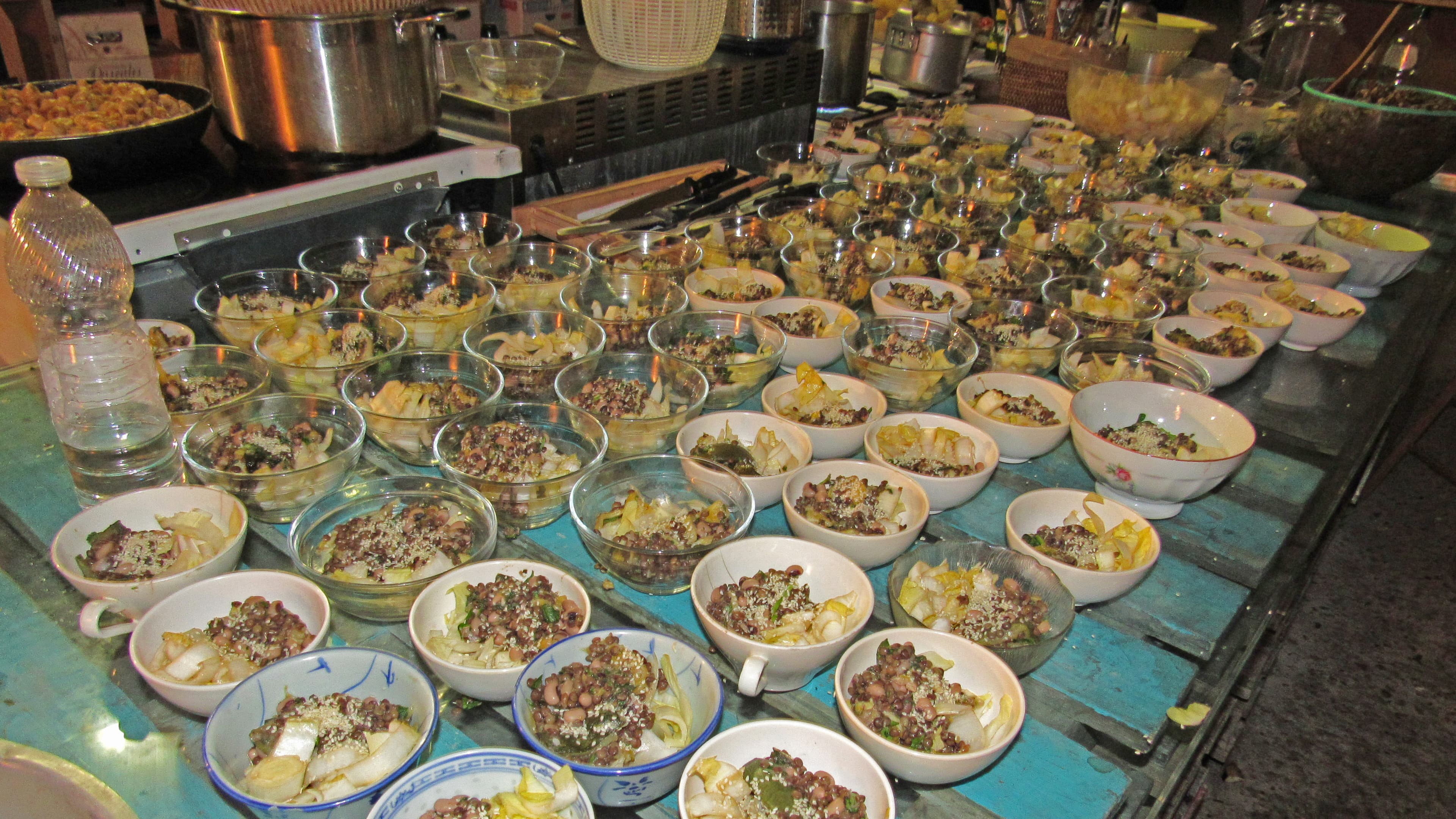 From trash to haute cuisine--the ingredients of these servings of white bean and lentil salad with oranges and mint had been headed to the dumpster at a wholesale market before they were slavaged by the staff of Paris' Freegan Pony restaurant.