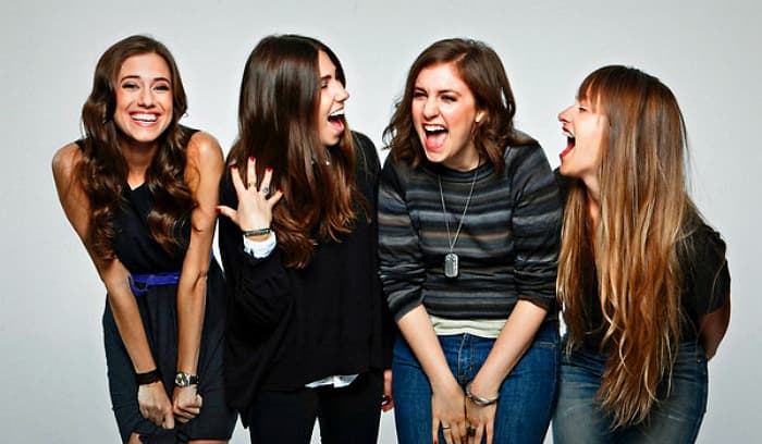 Lena Dunham (second from right) and the other principal actors of the hit HBO series, Girls.