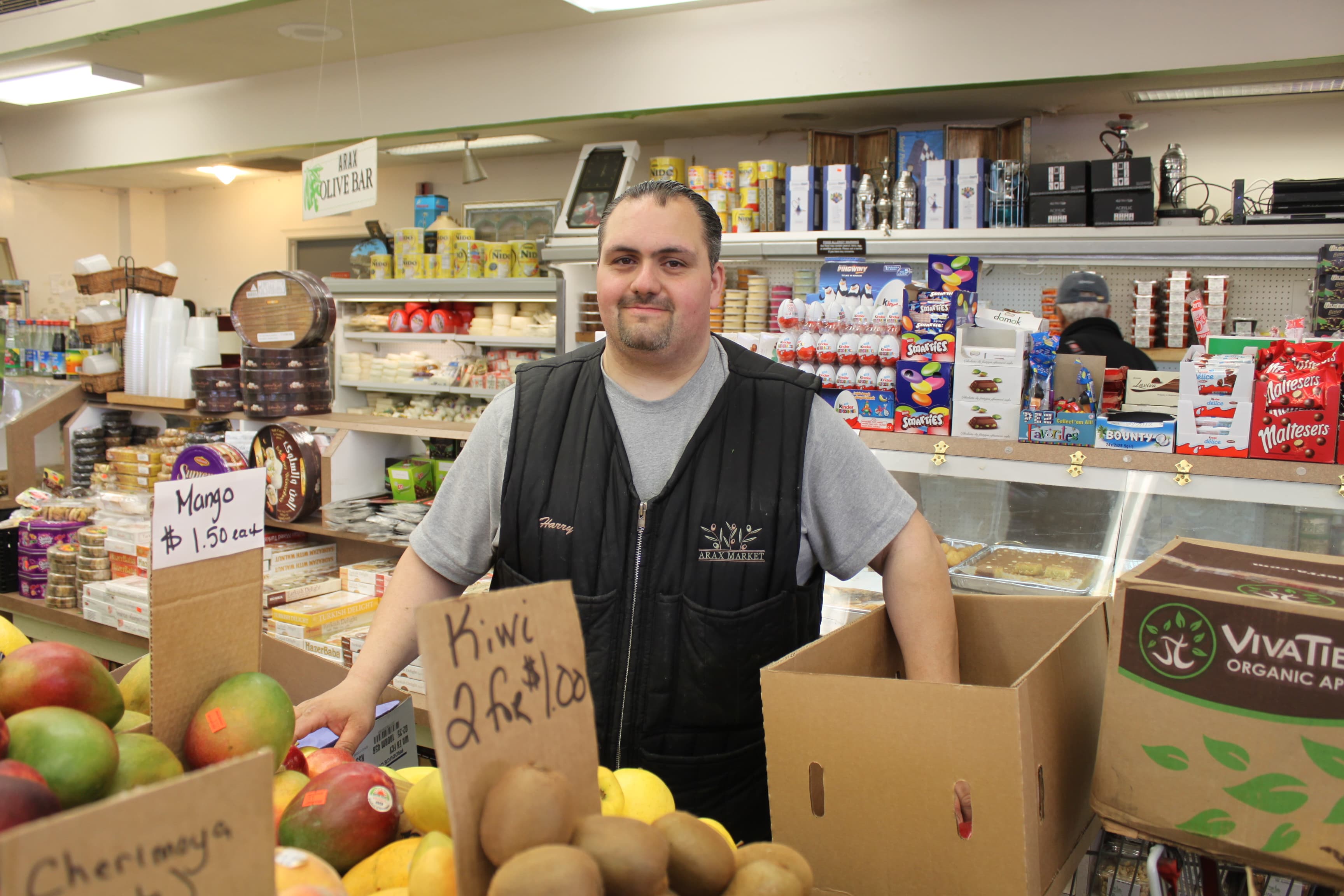 Harout Bassmajian in the family store, Arax Market, in Watertown, Massachusetts.