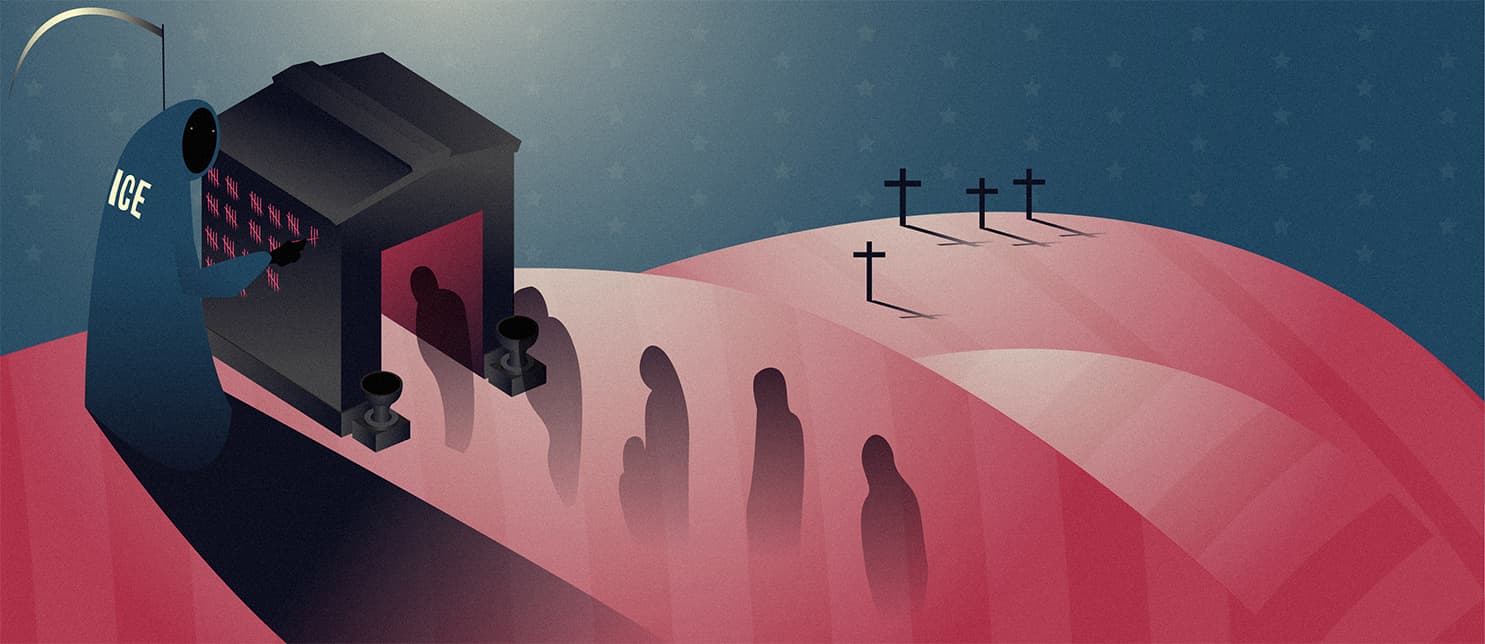 illustration of grim reaper with ICE on the cloak