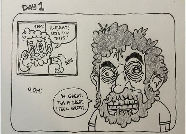 One of Sean Berthiaume's comic illustrations about quitting smoking.