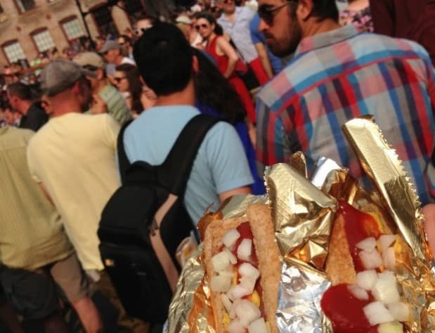 Environment editor Peter Thomson's changing lunch: Rotary Club veggie dogs on whole wheat buns. (Photo: Peter Thomson)