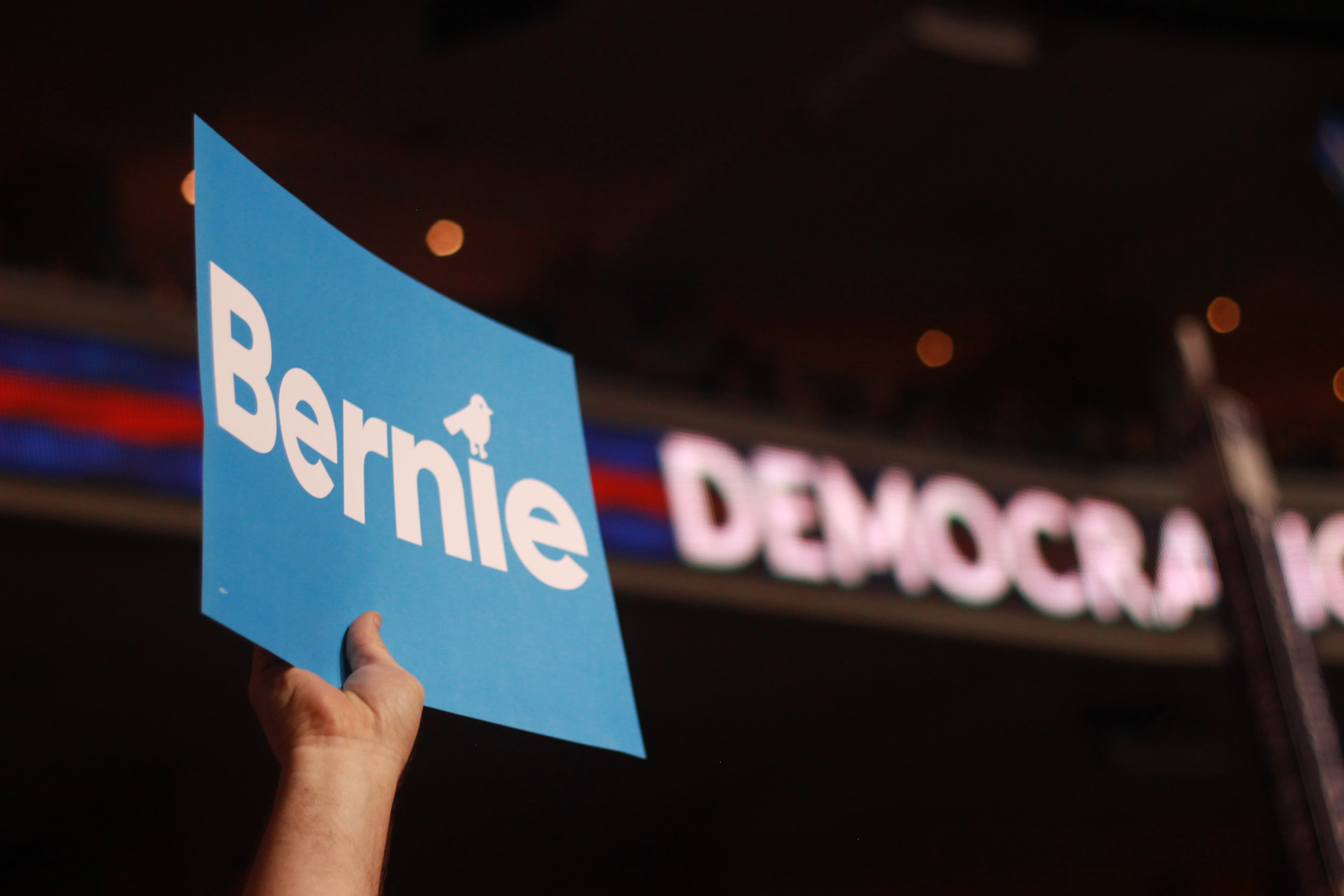 Bernie Sanders fans show their support during the Democratic National Convention in Philadelphia, July 25, 2016.