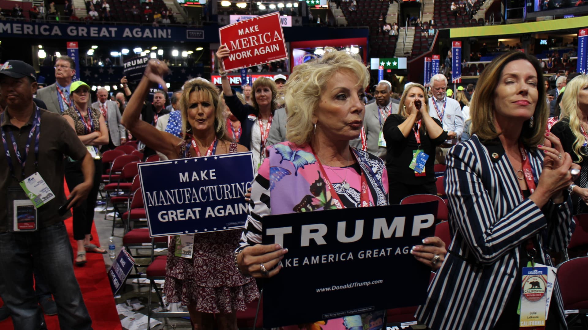 People cheer in the Quicken Loans Arena during the Republican National Convention