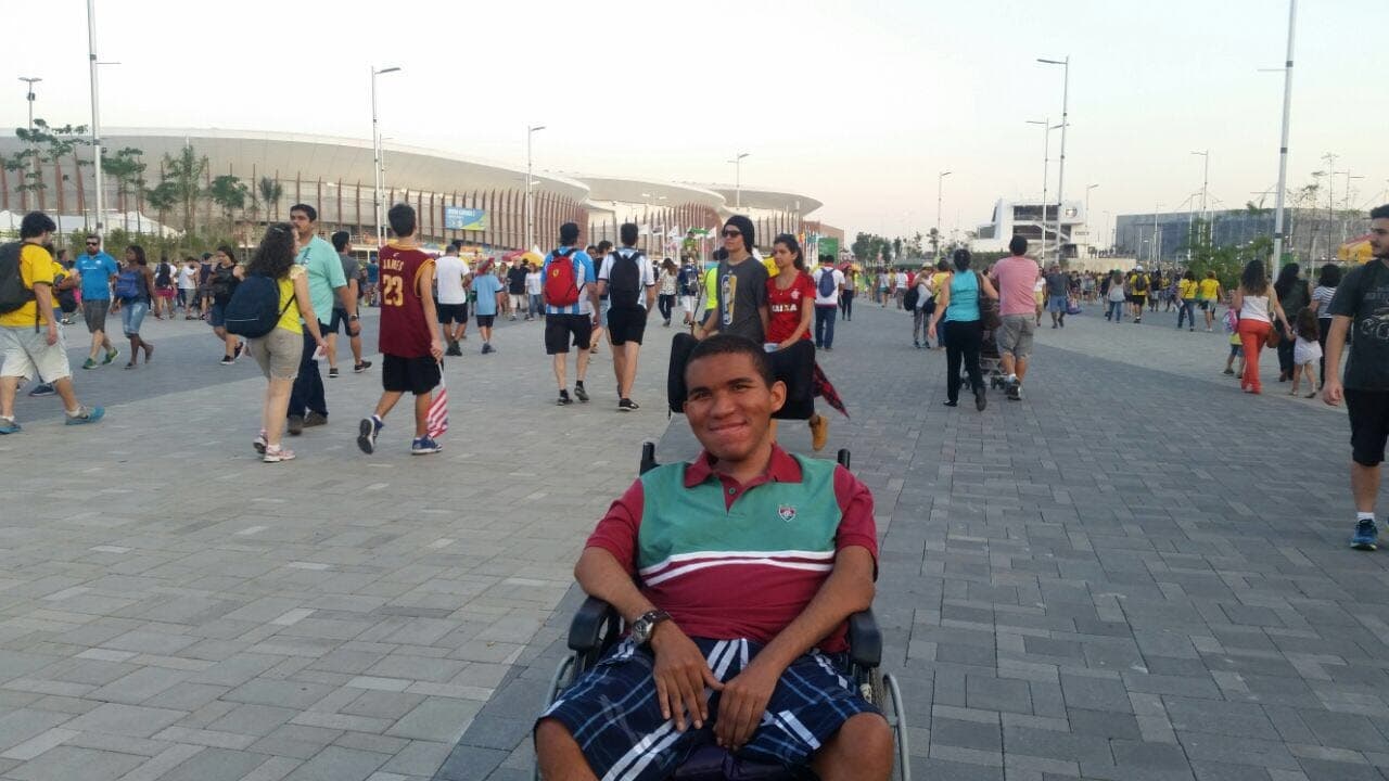 Leo Barcellos, a 23-year-old Rio resident, who is almost completely paralyzed from the neck down.