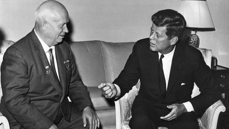 President Kennedy meets with Chairman Khrushchev at the US Embassy residence, Vienna.