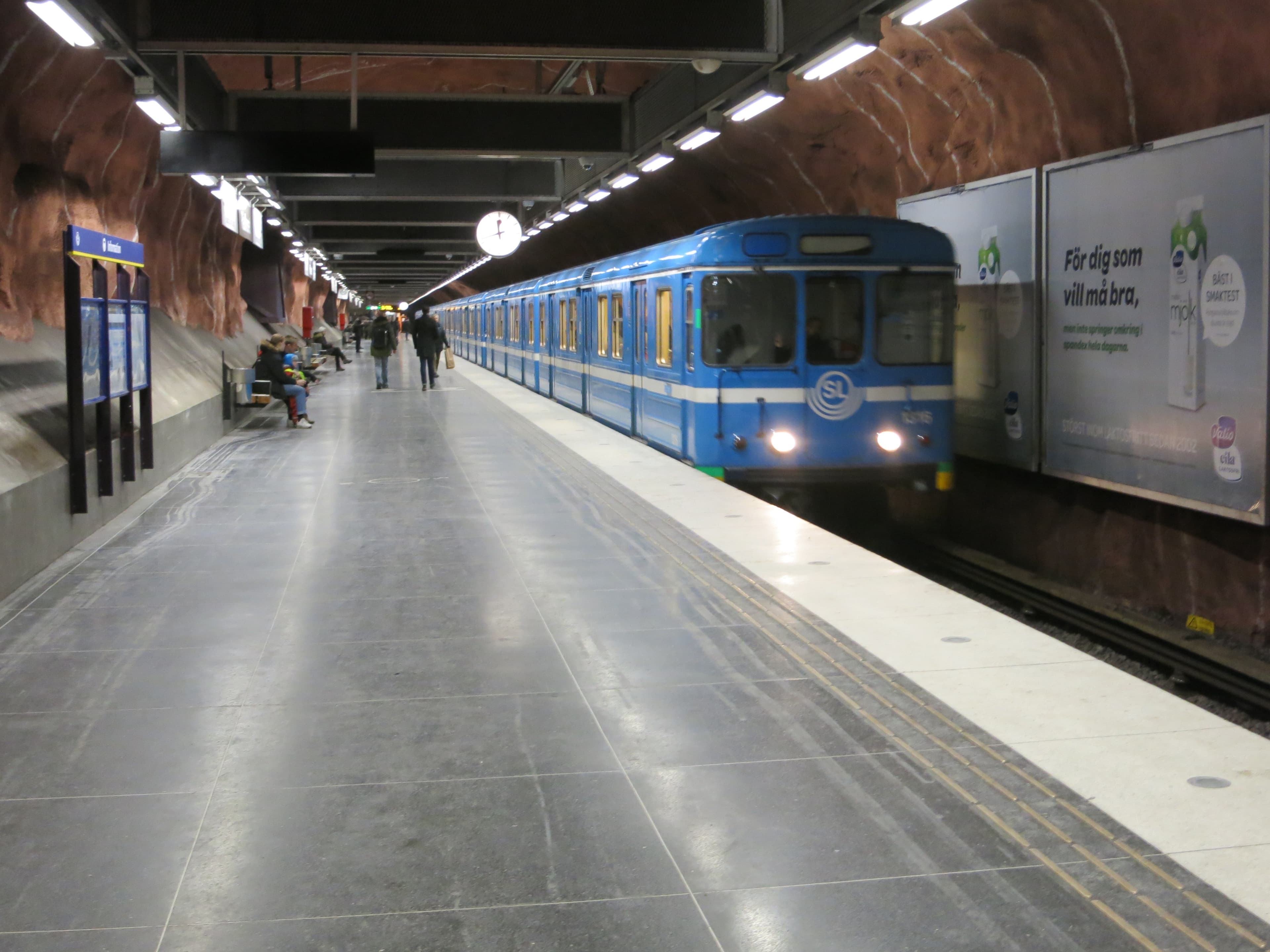 Stockholm's highly-efficient subway system. Trains are known for running frequently and on time. They have large ridership but are not overly crowded because of the frequency of the trains.