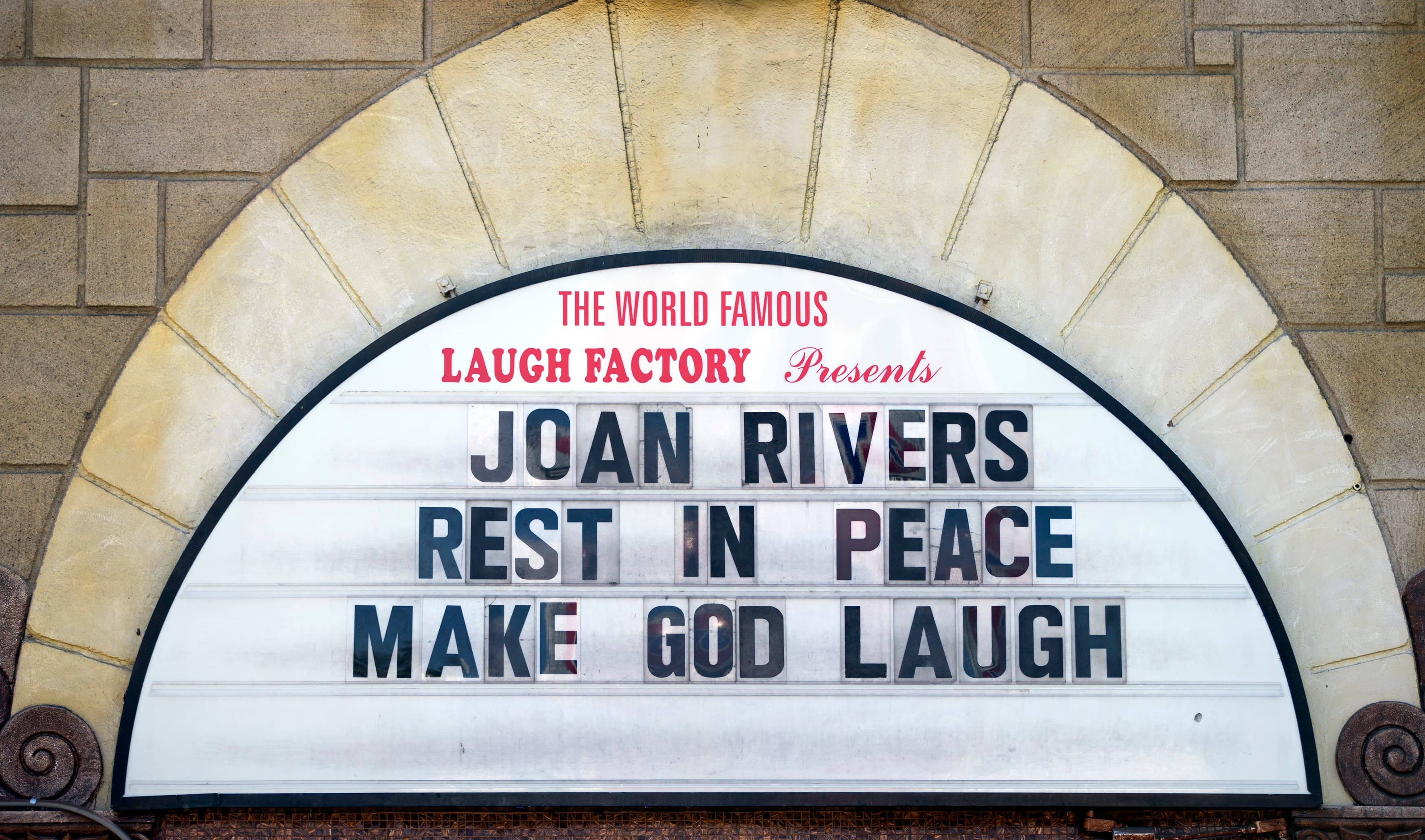 A marquee put up in honor of comedian Joan Rivers at The Laugh Factory comedy club in Los Angeles, California. Rivers, the pioneering comedian known for her acerbic wit, classic put-downs and for asking "Can we talk?," died on Thursday at the age of 81.