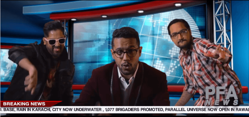 Ali Gul Pir, Talal Qureshi and Adil Omar in a screenshot from from #KholoBC video.