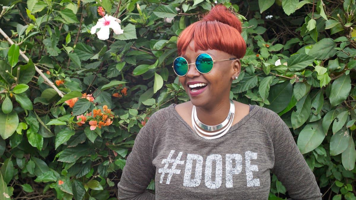 Muthoni Ndonga, outside a Java House in Nairobi, Kenya.