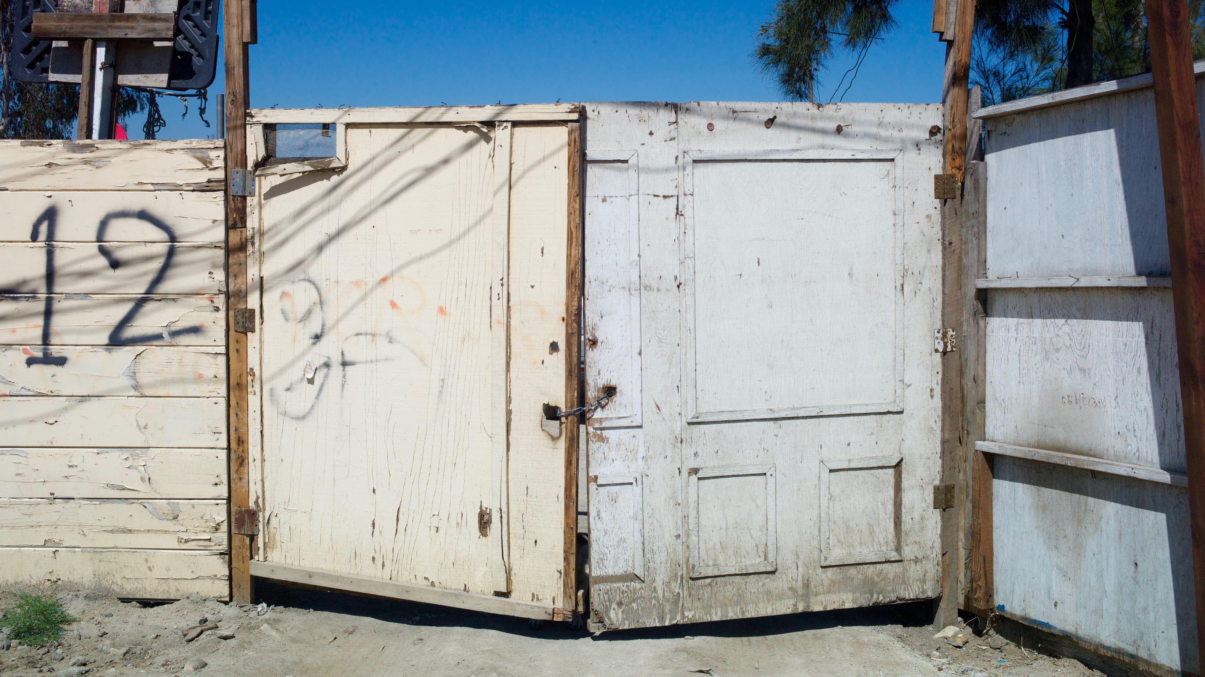 Garage door parts repurposed as a gate