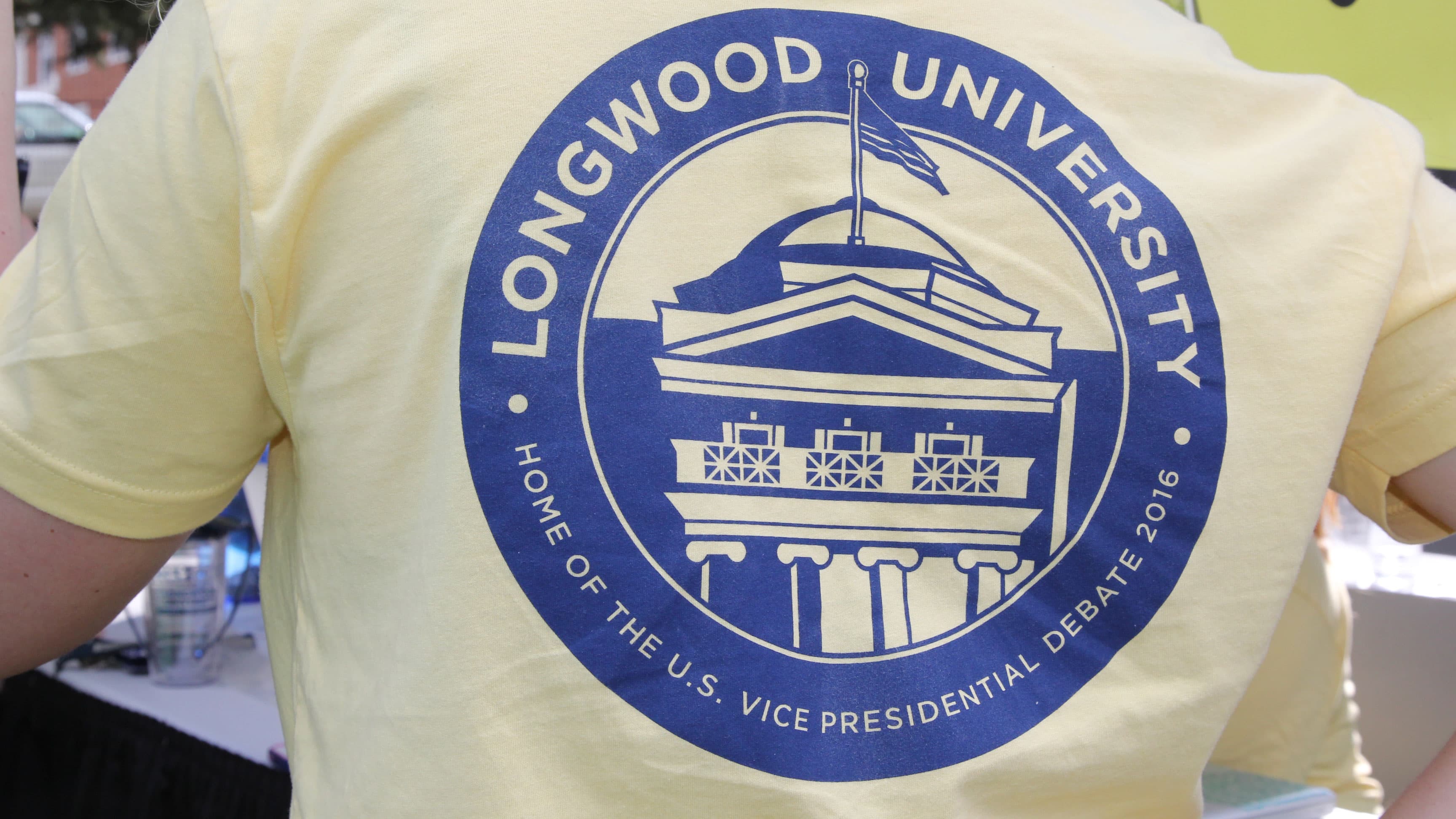 A Longwood University student outside the debate.