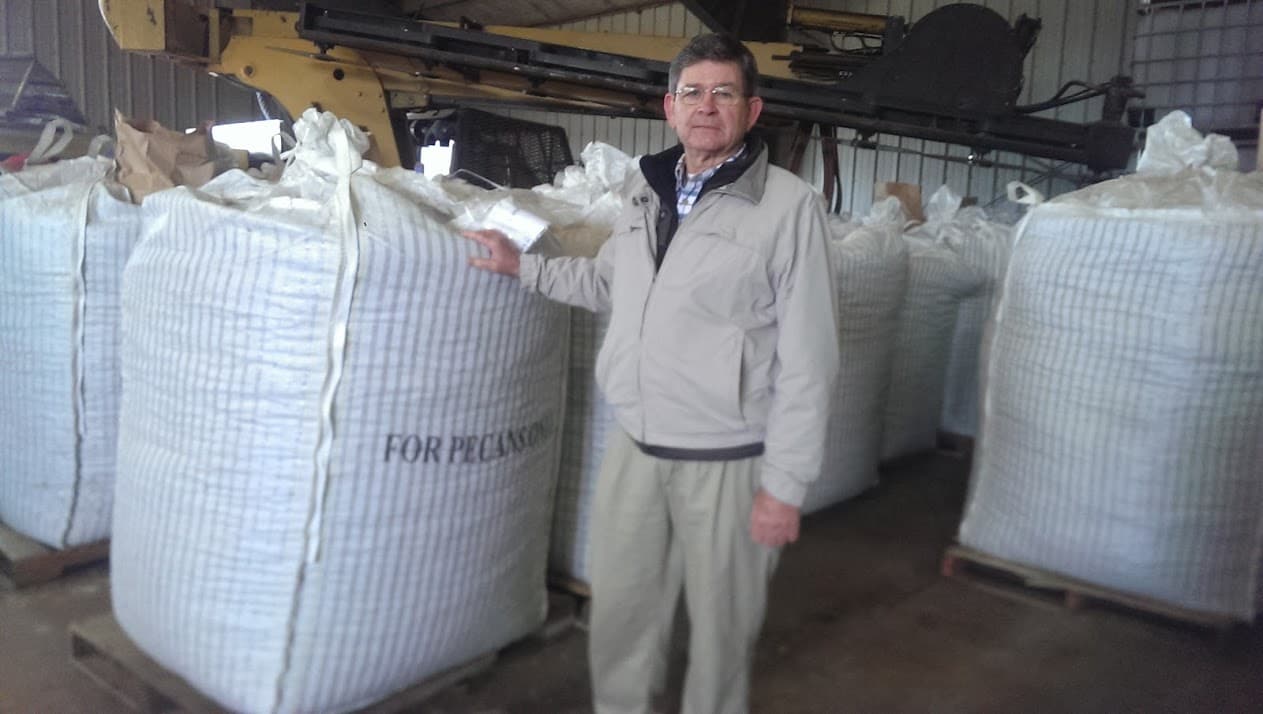 Mike Adams is the owner of Royalty Pecan Farm in Caldwell, Texas. Most of the nuts pictured here are being prepared for export to China.