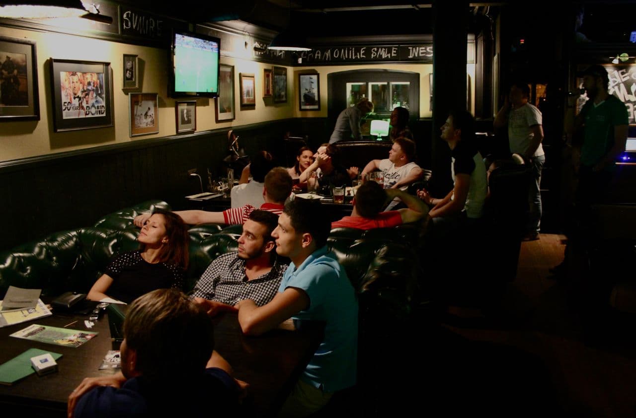 Watching the 2014 World Cup final at a pub in Moscow.  Russia hosts the next World Cup in 2018, and Russian fans are hoping it will go as well as the 2014 Winter Olympics in Sochi.