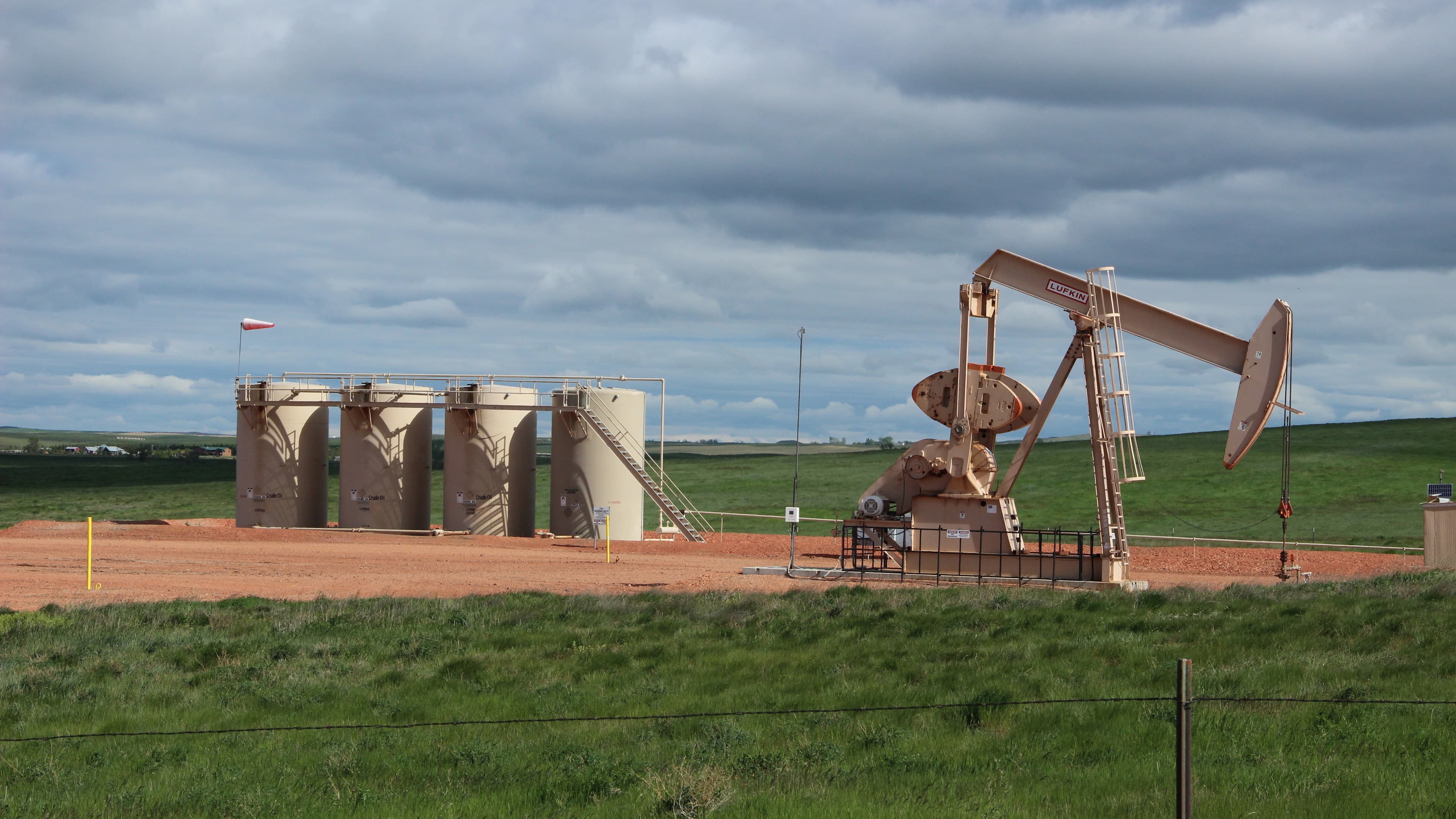 Oil wells dot the rural, agricultural landscape surrounding Williston, North Dakota. The Bakken formation has become one of the largest sources of new oil production in the US.