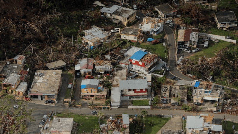 Buildings damaged by Hurricane Maria are seen in Lares, Puerto Rico, Oct. 6, 2017.