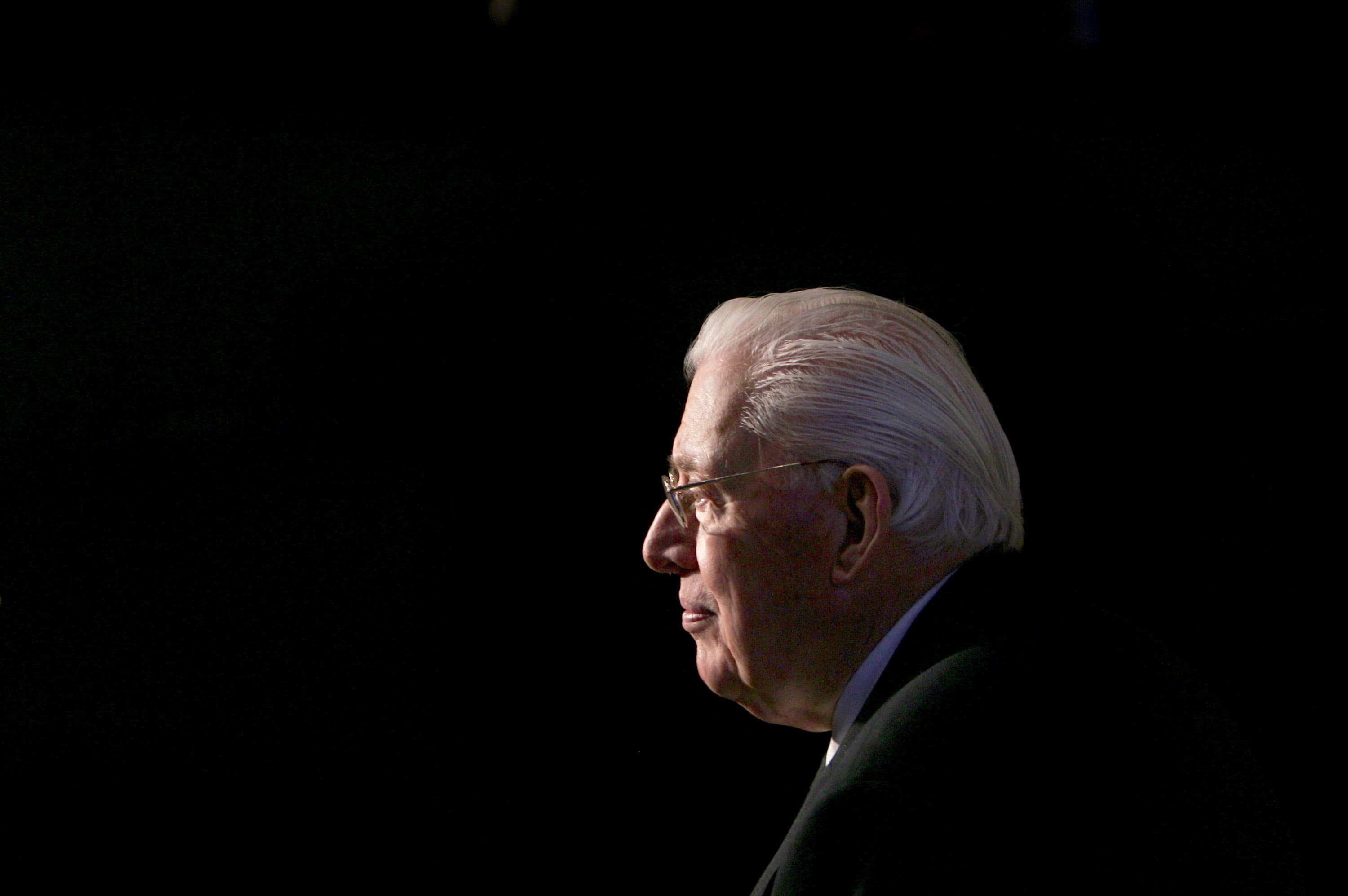 Democratic Unionist Party leader Ian Paisley listens to speeches at the Conservative Party's annual conference in 2006.