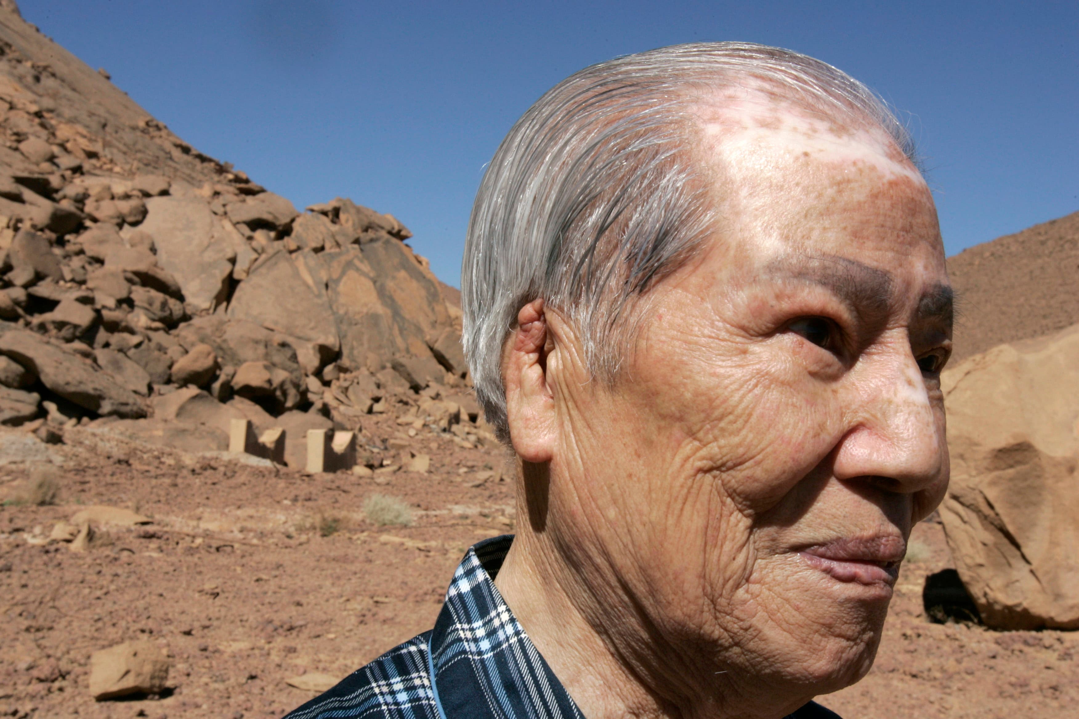Hiroshima survivor Sunao Tsuboi is seen at a French nuclear test site in In-Ekker near Ain Meguel, February 16, 2007.