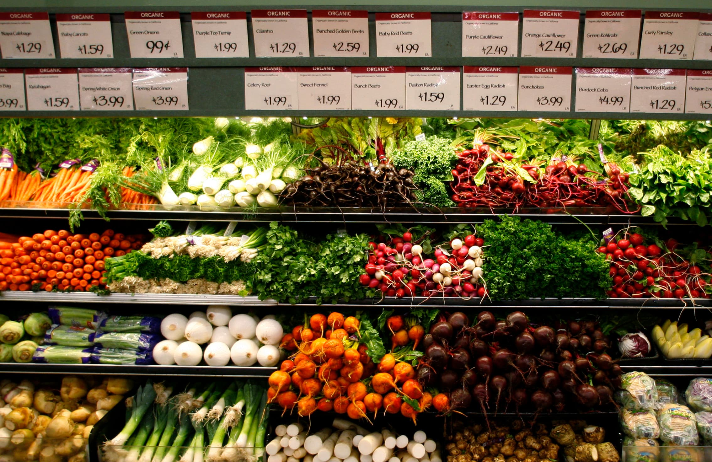Vegetables at a Whole Foods Market in La Jolla, California. Much of its produce comes from the state’s Central Valley, where it's picked by migrant farmworkers.