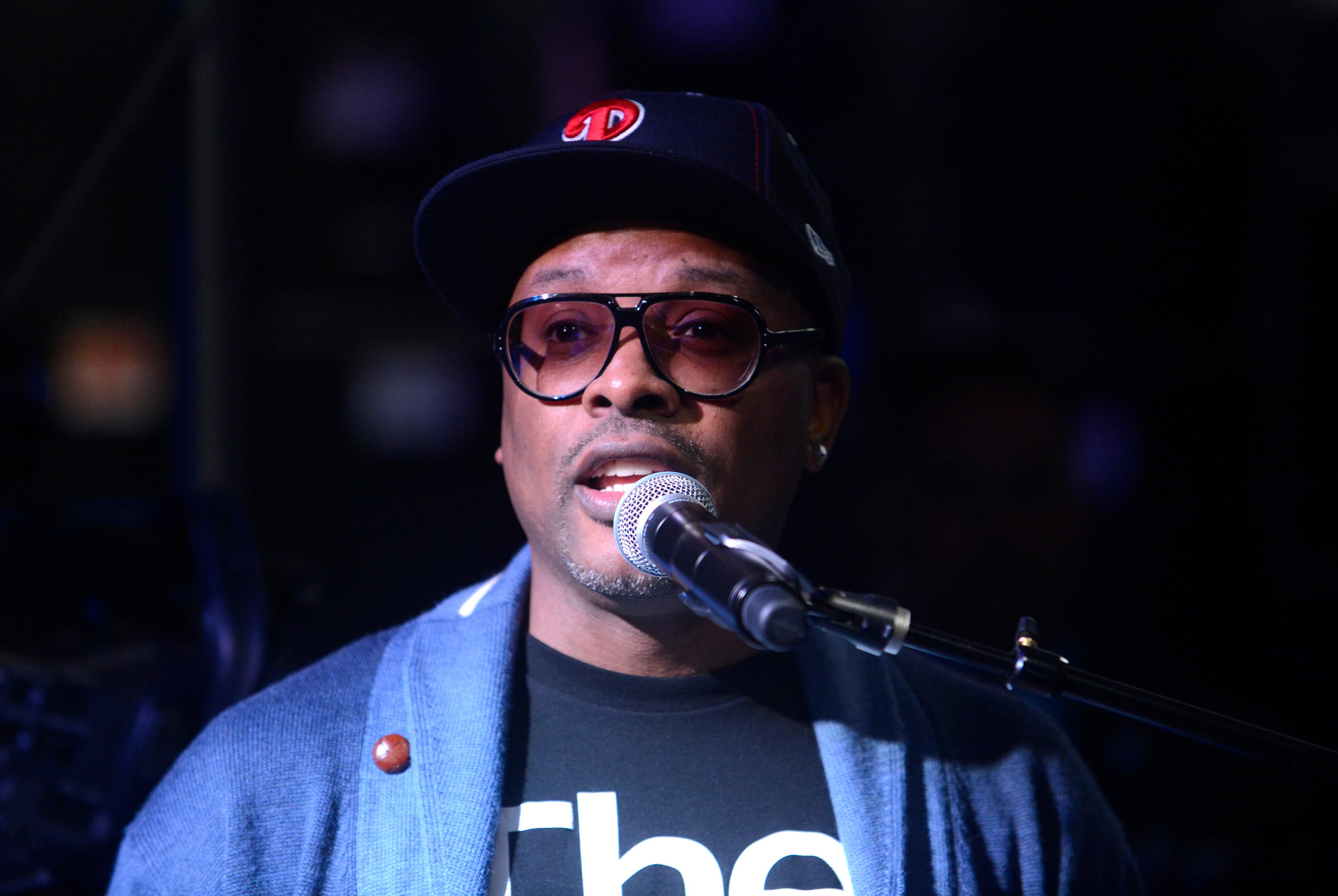DJ Jazzy Jeff speaks at an event where hip-hop DJs Grandwizzard Theodore, Grandmixer DXT and Grandmaster Flash are inducted into Guitar Center's RockWalk in Los Angeles on March 6, 2014.