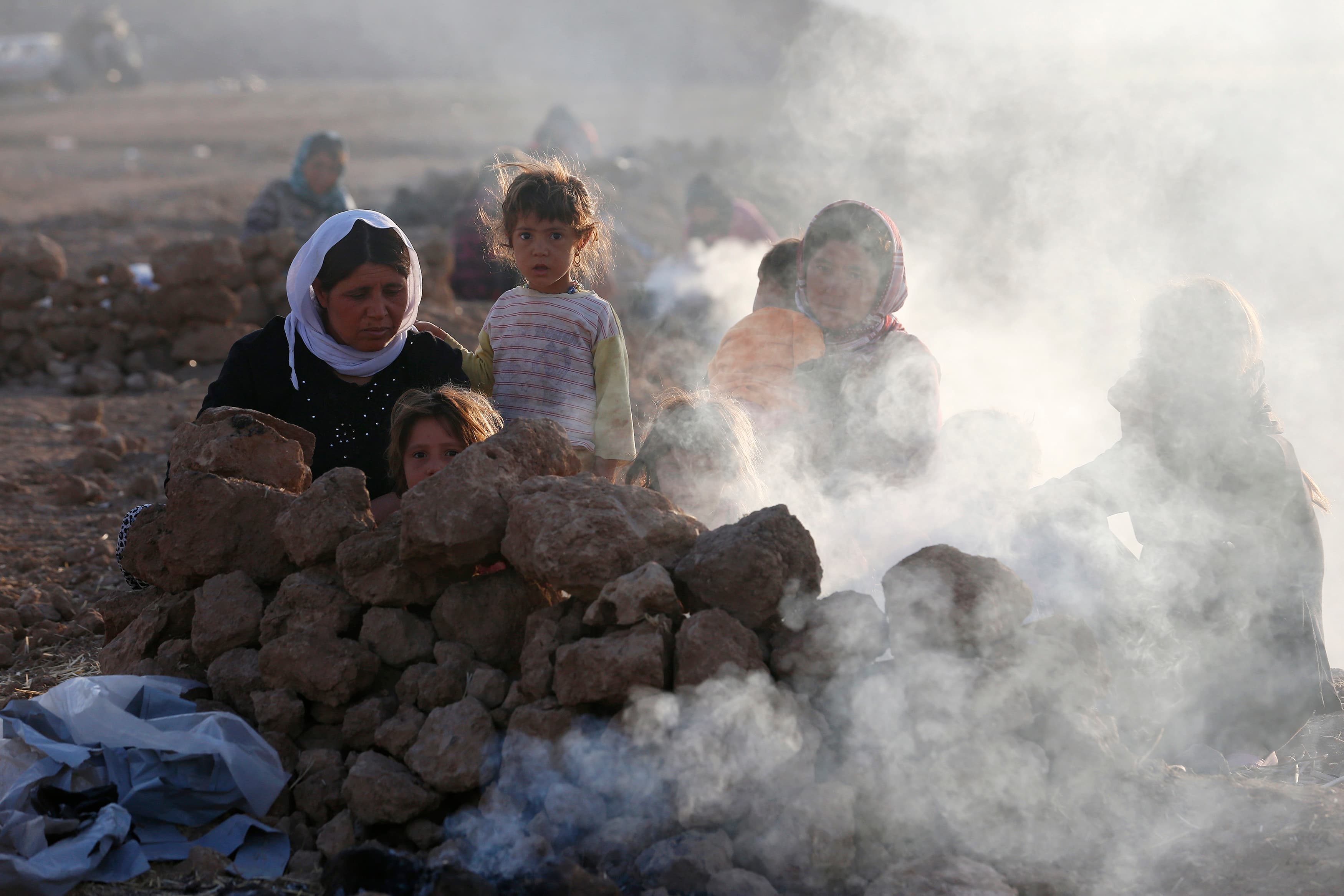 Displaced women from the minority Yezidi sect. ISIS is increasingly subjecting women to rape, as well as forced conversions and marriage.
