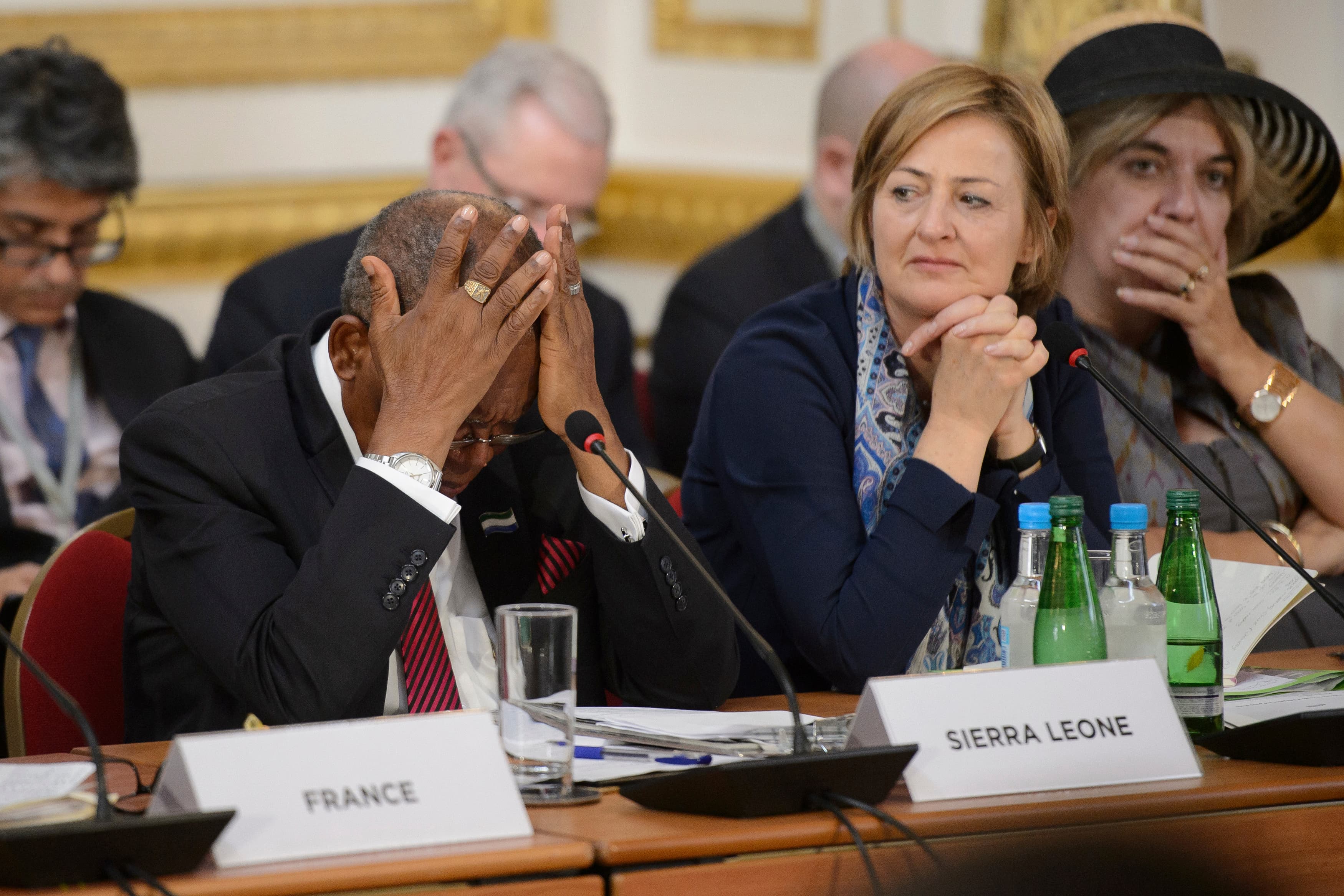 Edward Turay, Sierra Leone's High Commissioner to Britain, attends the "Defeating Ebola: Sierra Leone" conference in central London on October 2, 2014.