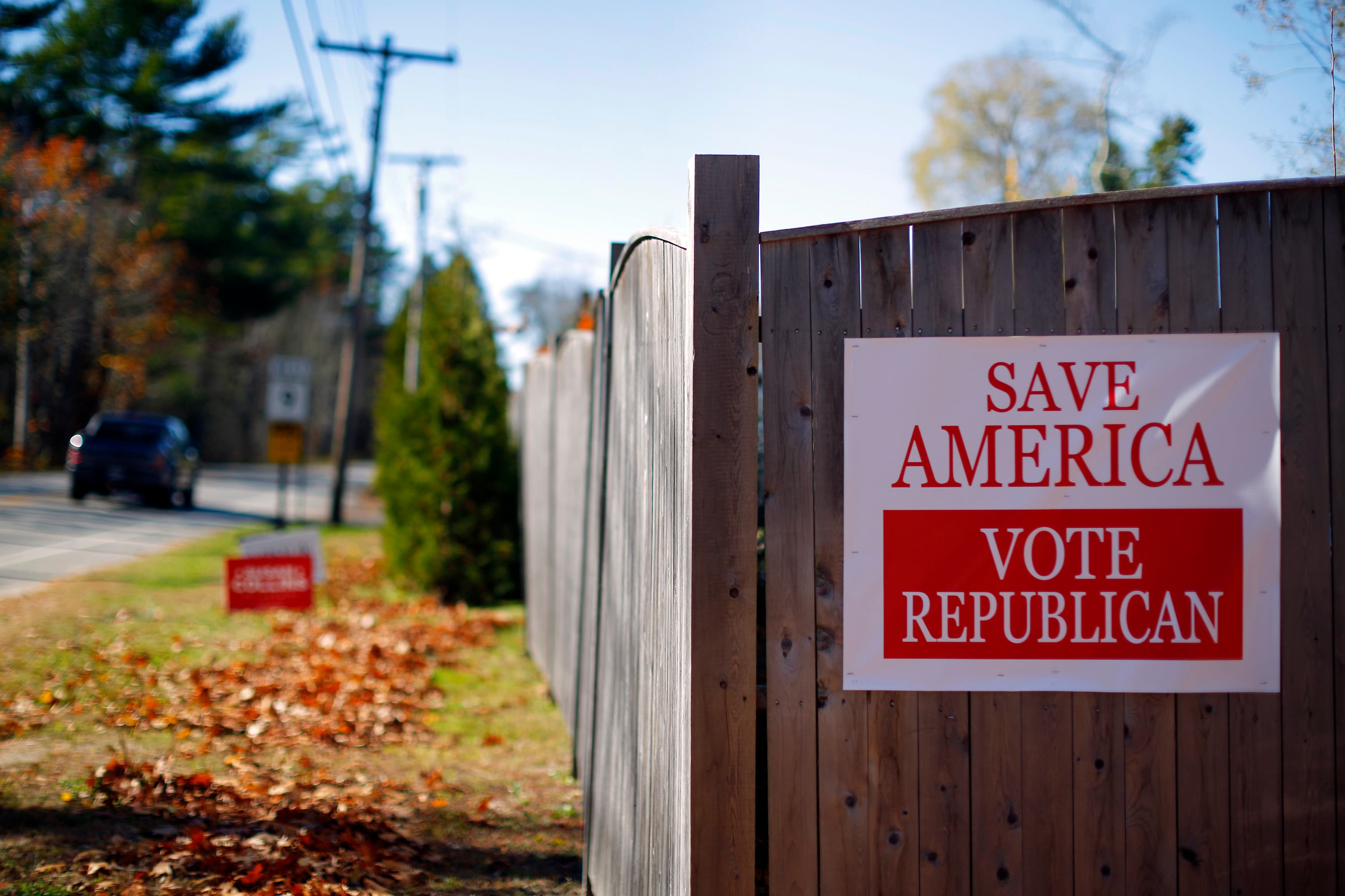 A campaign sign is pictured on November 3, 2014. Republicans are poised to pick up seats and could win control of the US Senate on Tuesday in midterm elections heavily influenced by deep voter dissatisfaction with President Barack Obama's job performance.