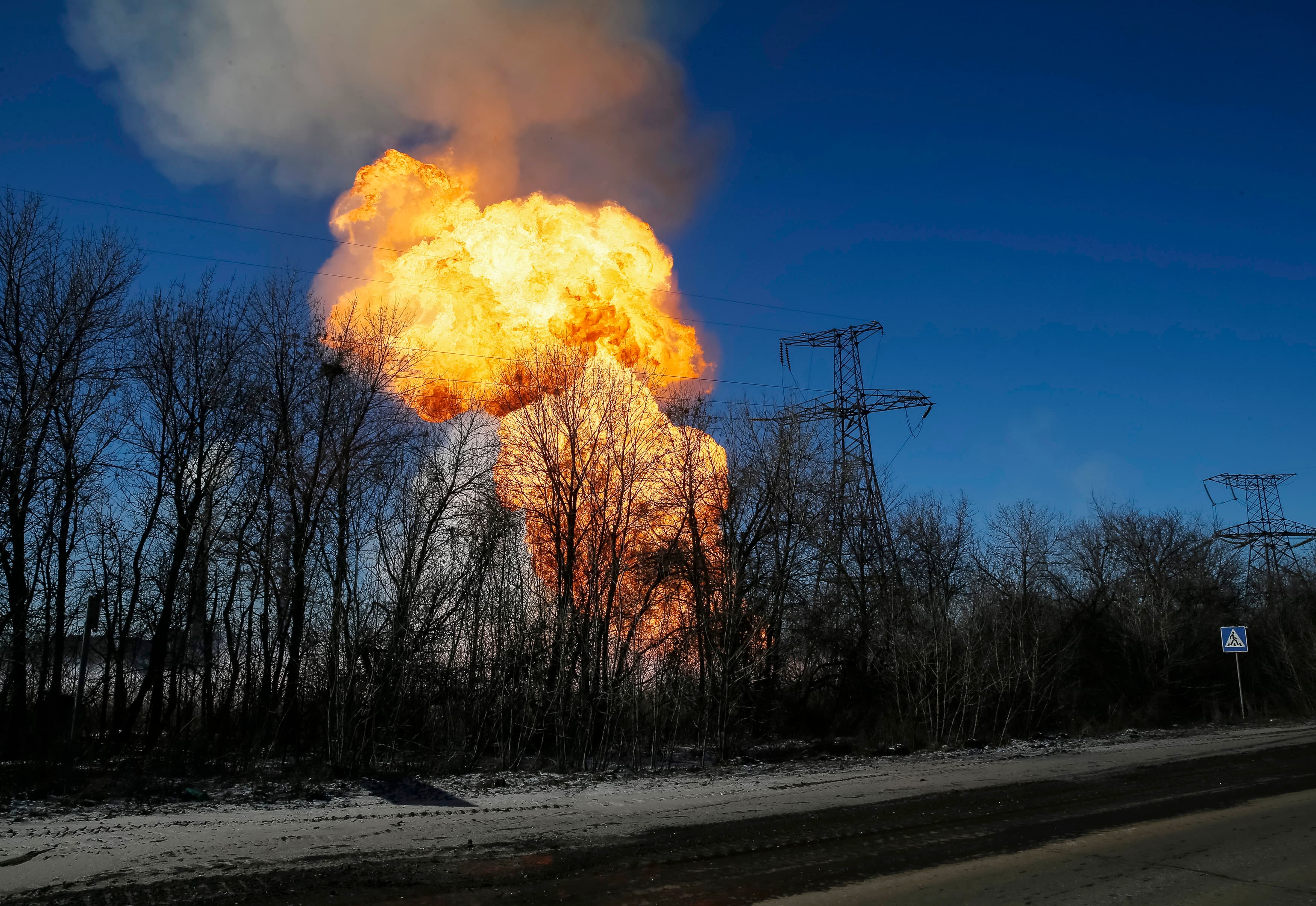 Ceasefire: Ukraine style. An explosion amidst shelling near Debaltseve, Tuesday.