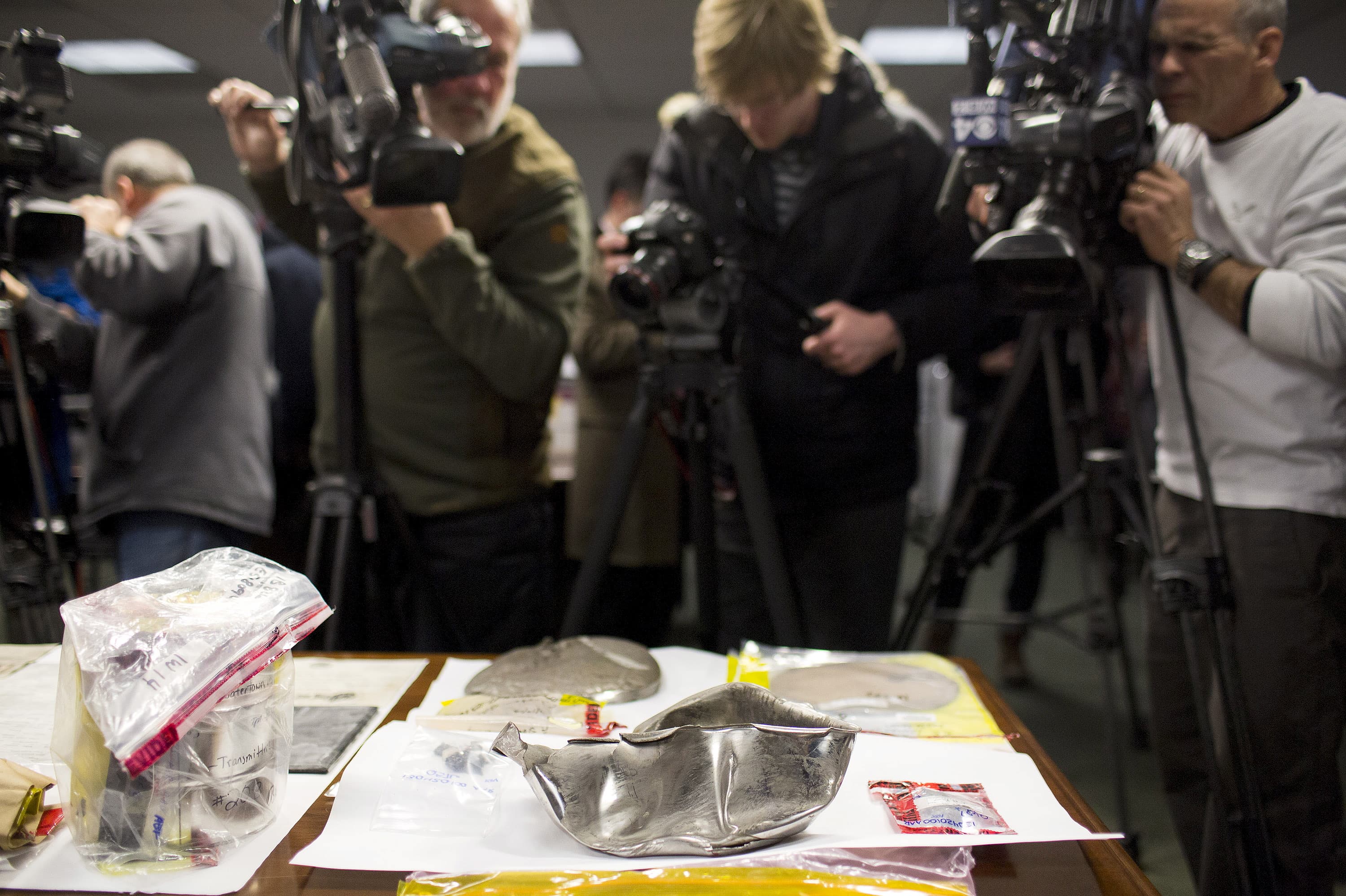 The Boston Marathon bombing trial jury on Thursday saw the remains of a pressure-cooker bomb that prosecutors say Dzhokhar Tsarnaev hurled at police during a gunfight four days after the bombing as well as jihadist files recovered from his laptop.