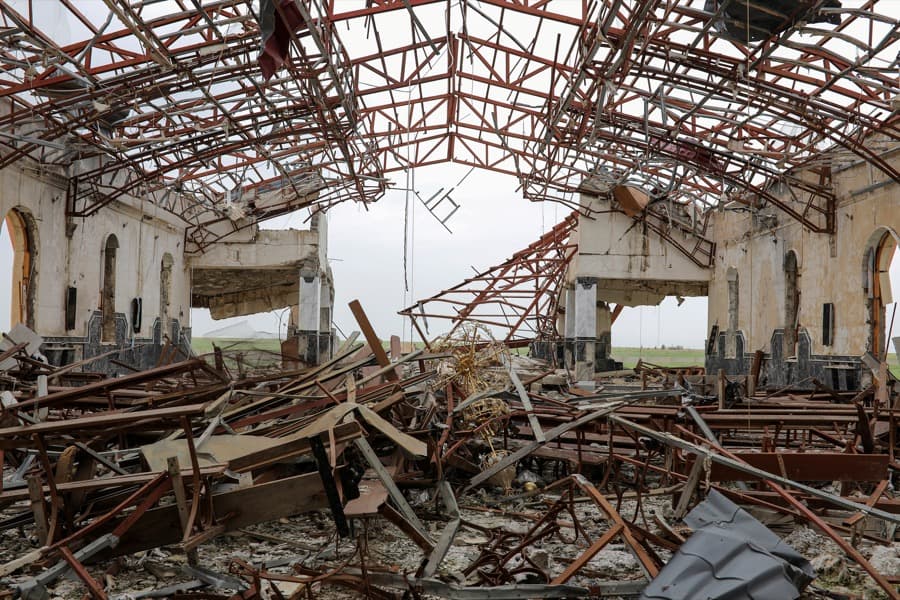 The remains of a destroyed church in the town of Qaraqosh, south of Mosul, Iraq, on April 13.