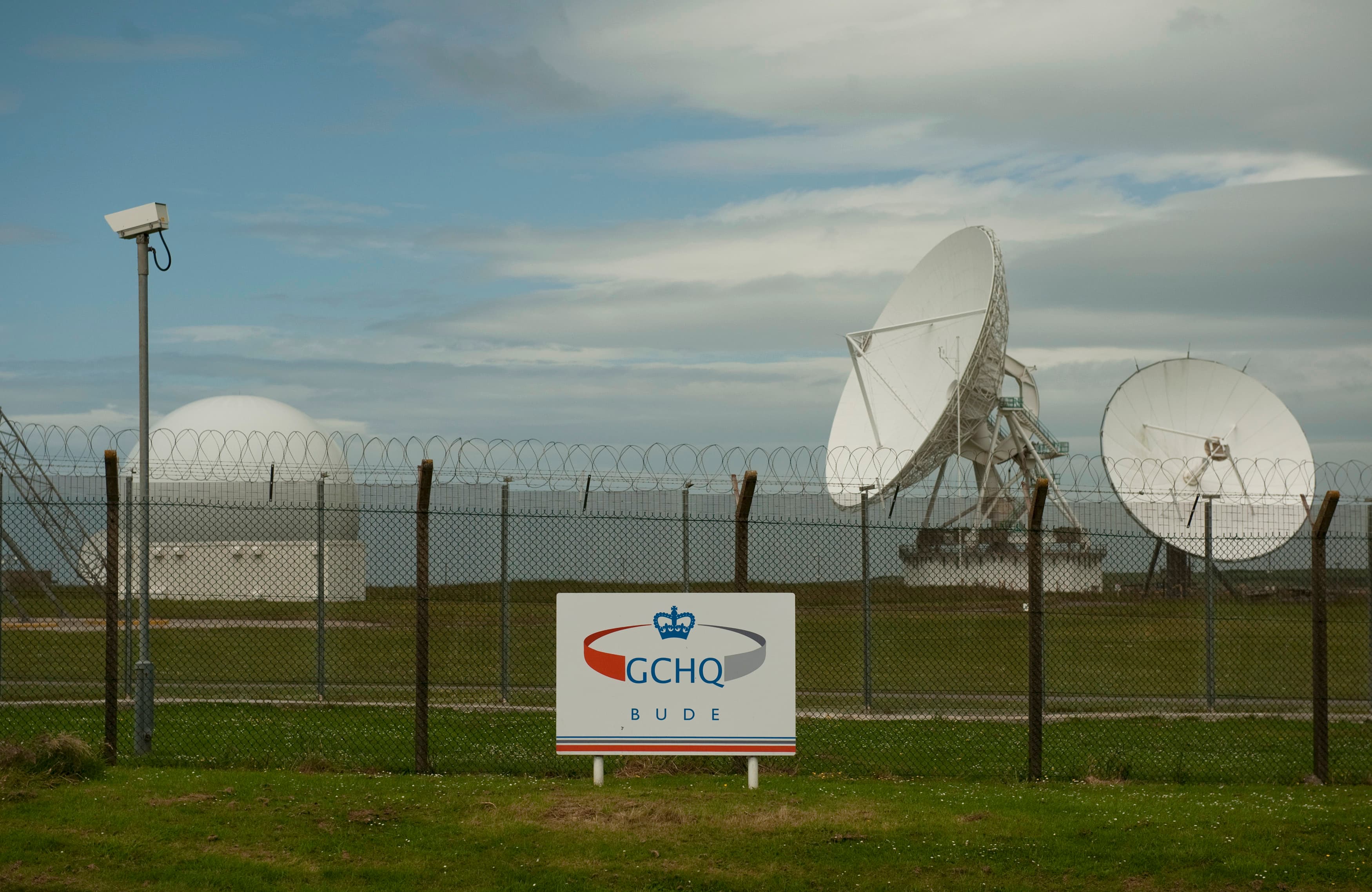 Satellite dishes at GCHQ's outpost at Bude, close to where trans-Atlantic fiber-optic cables come ashore in Cornwall, southwest England.