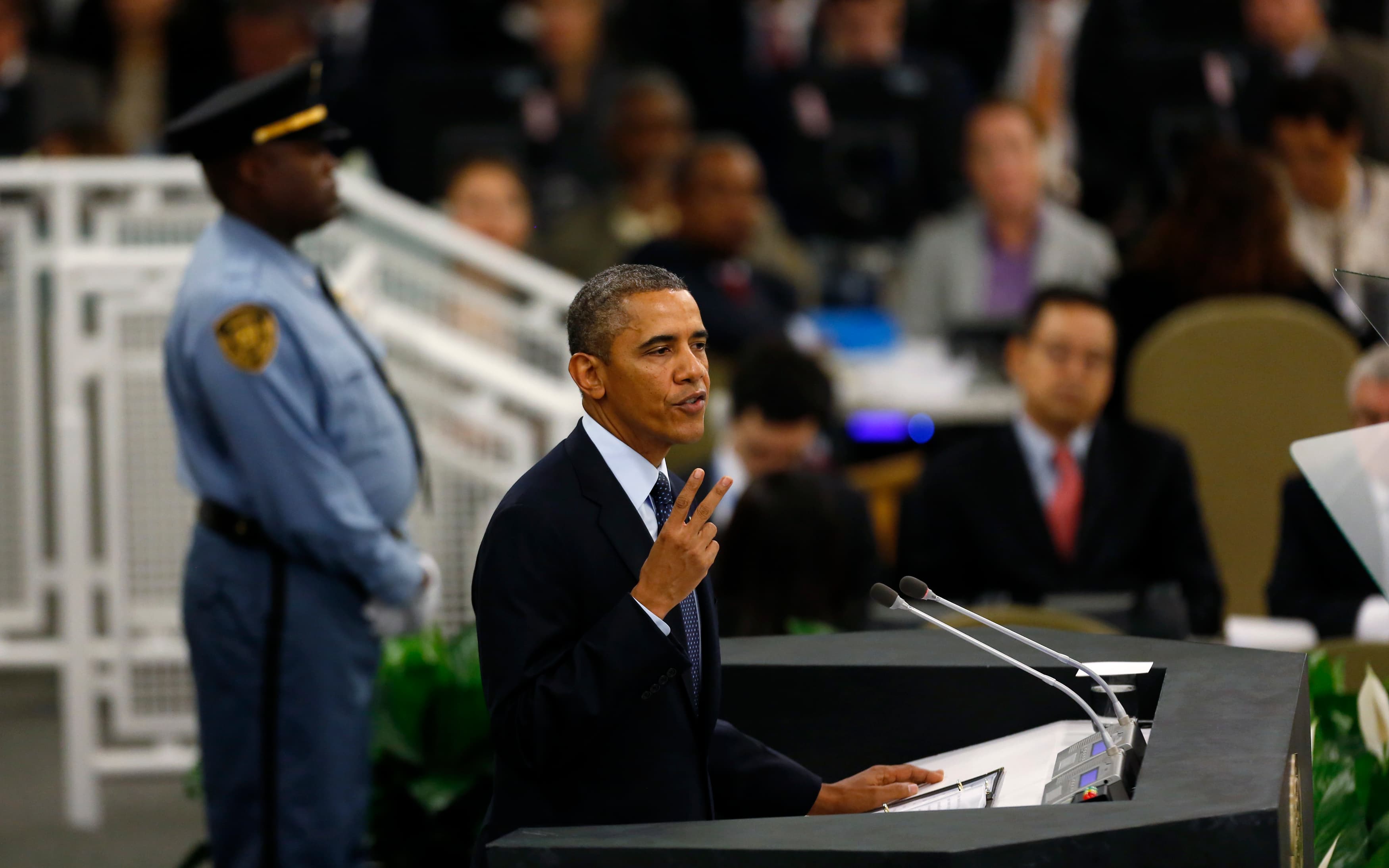 Barack Obama addresses the 68th United Nations General Assembly at UN headquarters in New York on Tuesday, September 24, 2013.