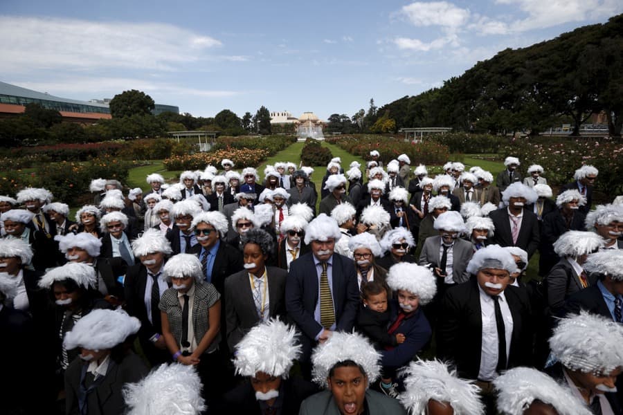 People dressed as Albert Einstein