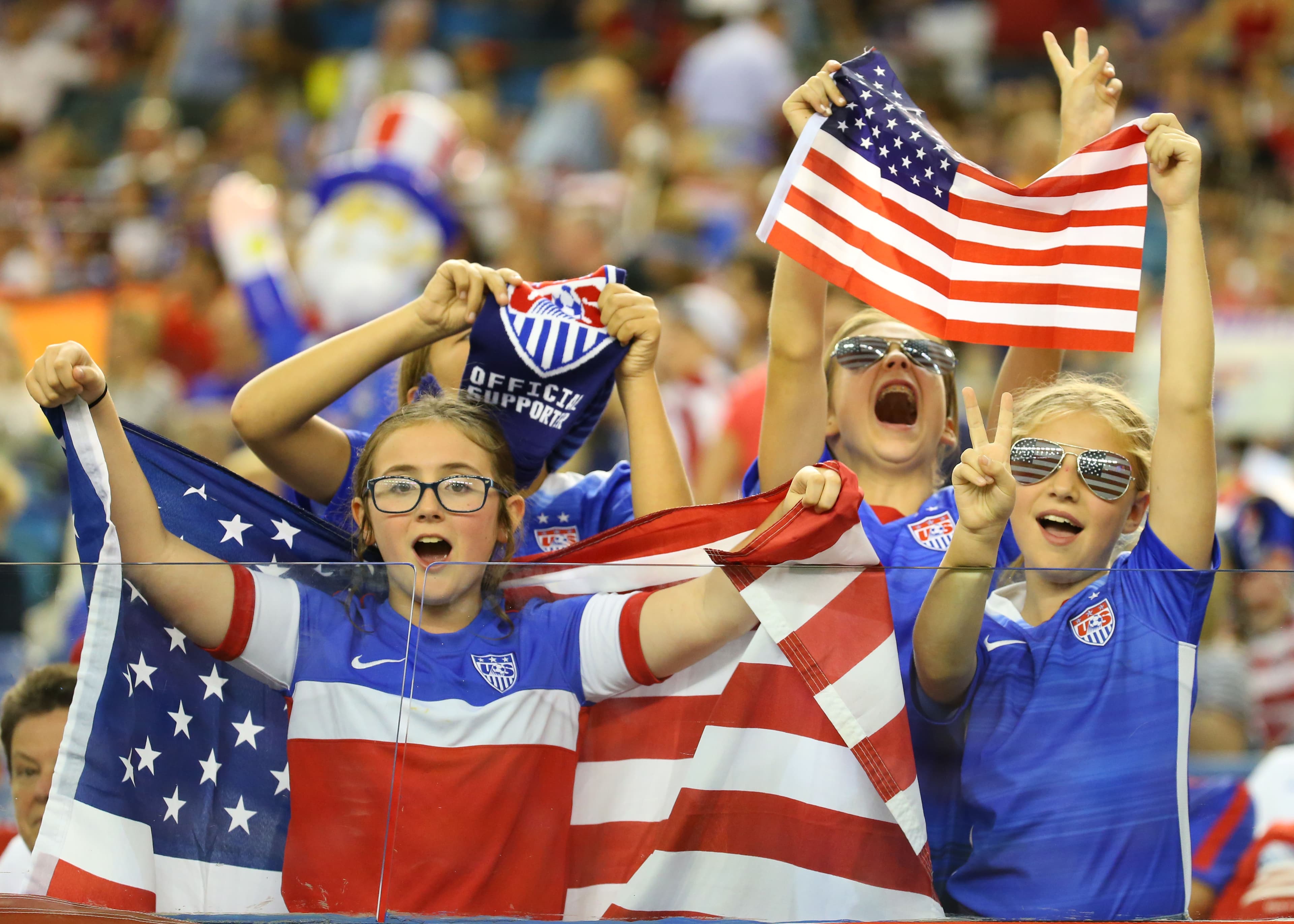 USA fans cheer at the women's World Cup