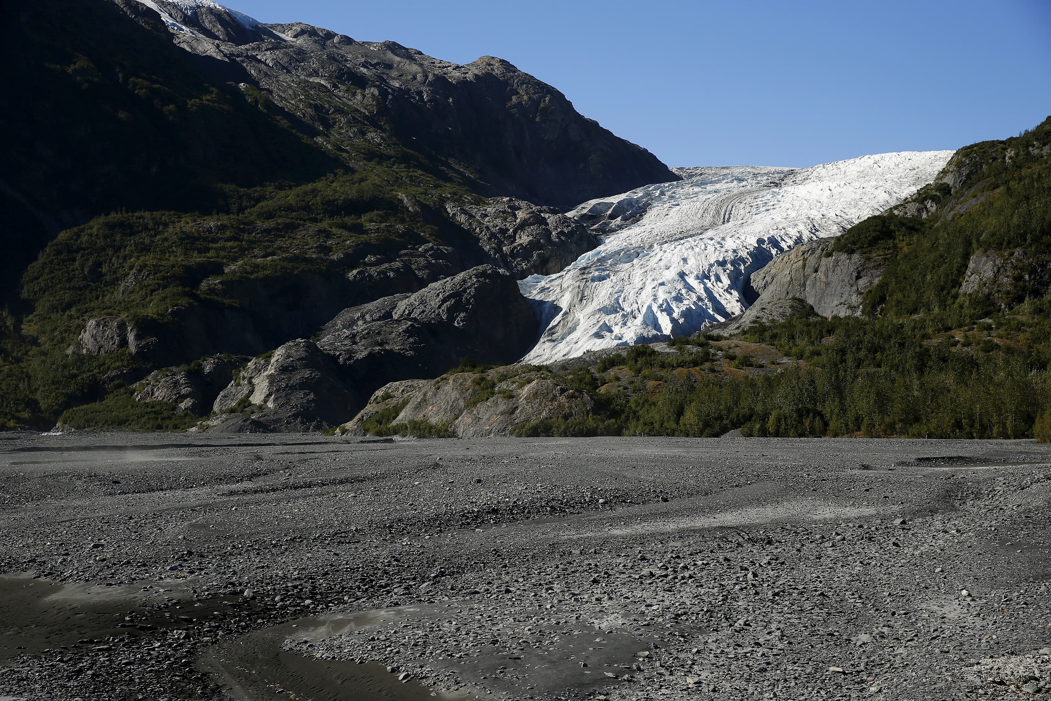 A general view of the Exit Glacier is seen at Kenai Fjords National Park in Seward, Alaska, September 1, 2015.