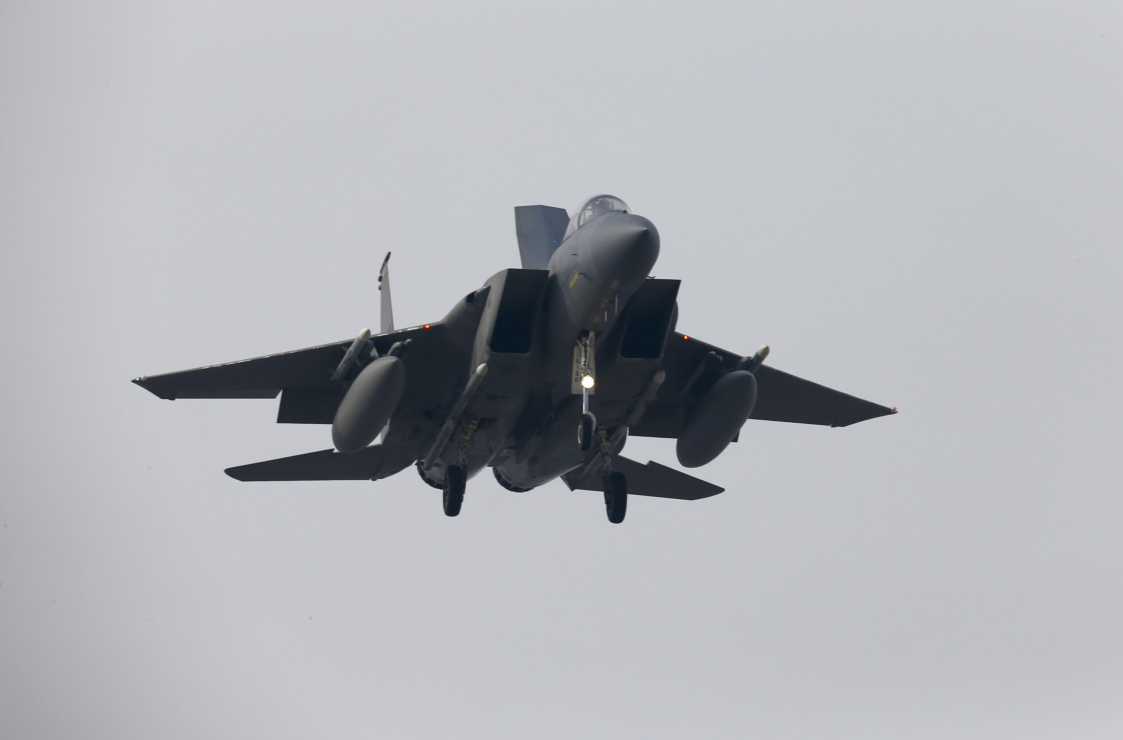 A US Air Force F15-E fighter jet takes off from Incirlik airbase in the southern city of Adana, Turkey, Dec. 10, 2015.