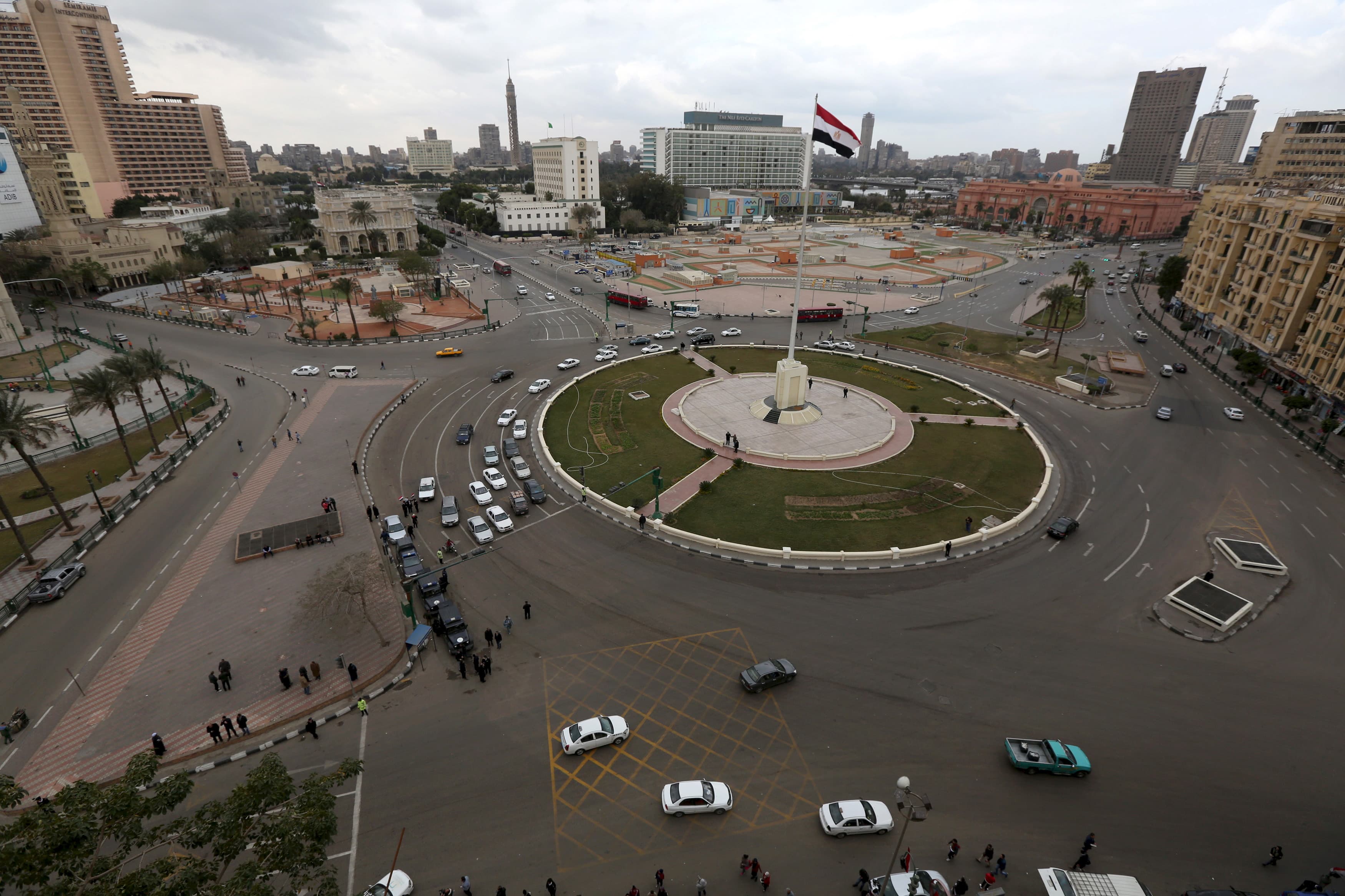 A general view of Tahrir Square during the fifth anniversary of the uprising that ended 30-year reign of Hosni Mubarak in Cairo, Egypt on January 25, 2016.