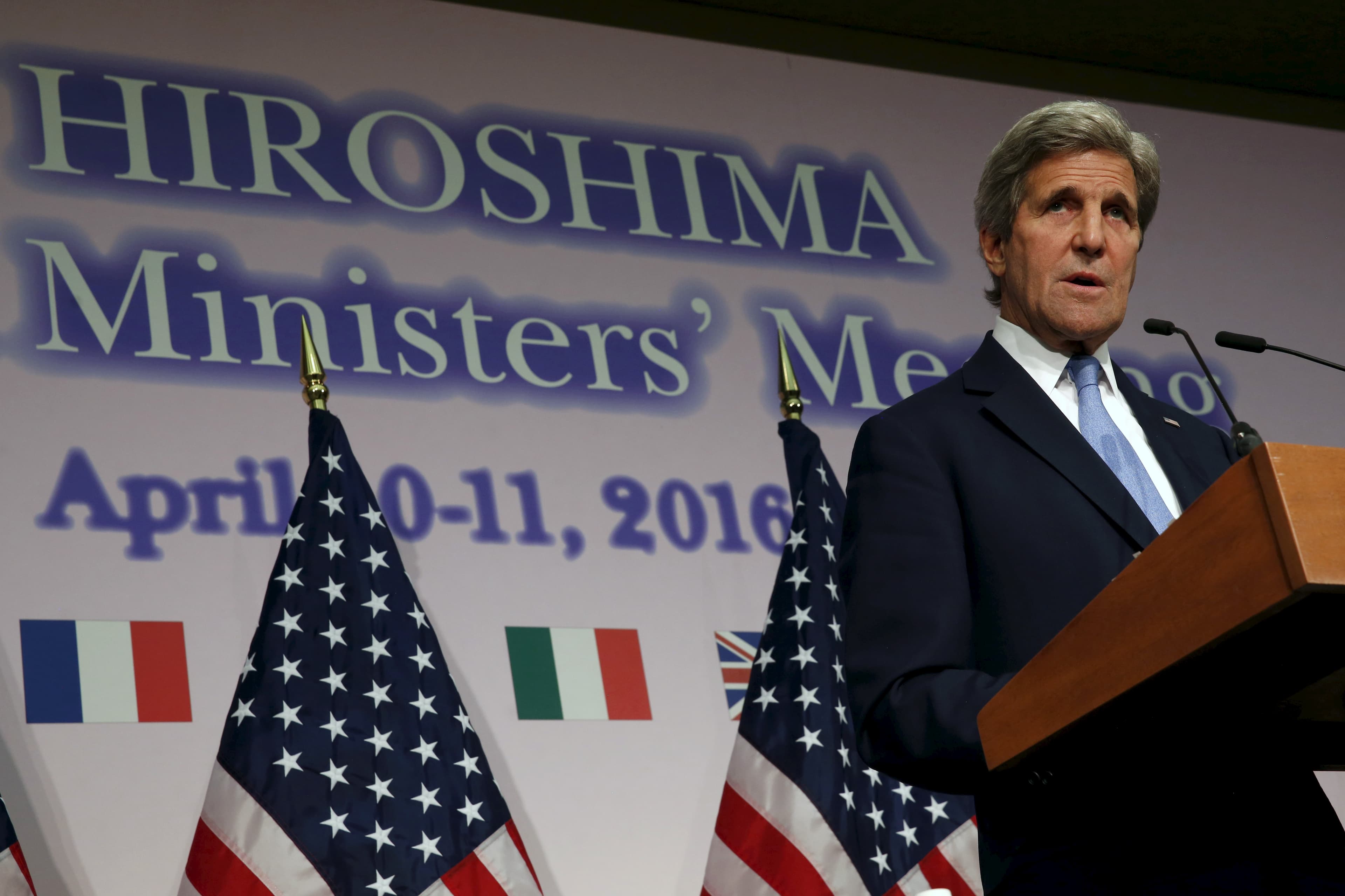 US Secretary of State John Kerry holds a news conference at the conclusion of the G7 foreign ministers meetings in Hiroshima, Japan, April 11, 2016.