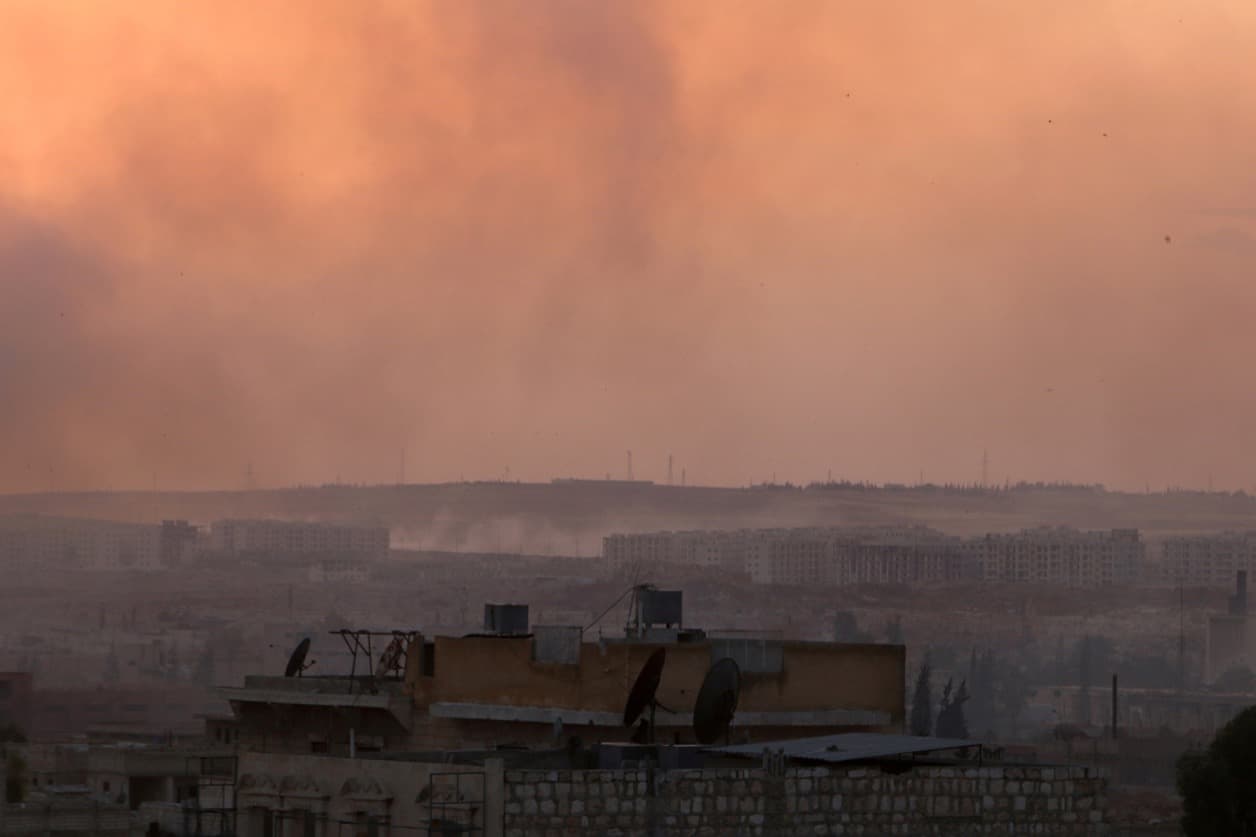 Smoke rises after airstrikes on Aleppo's Castello Road on June 2.