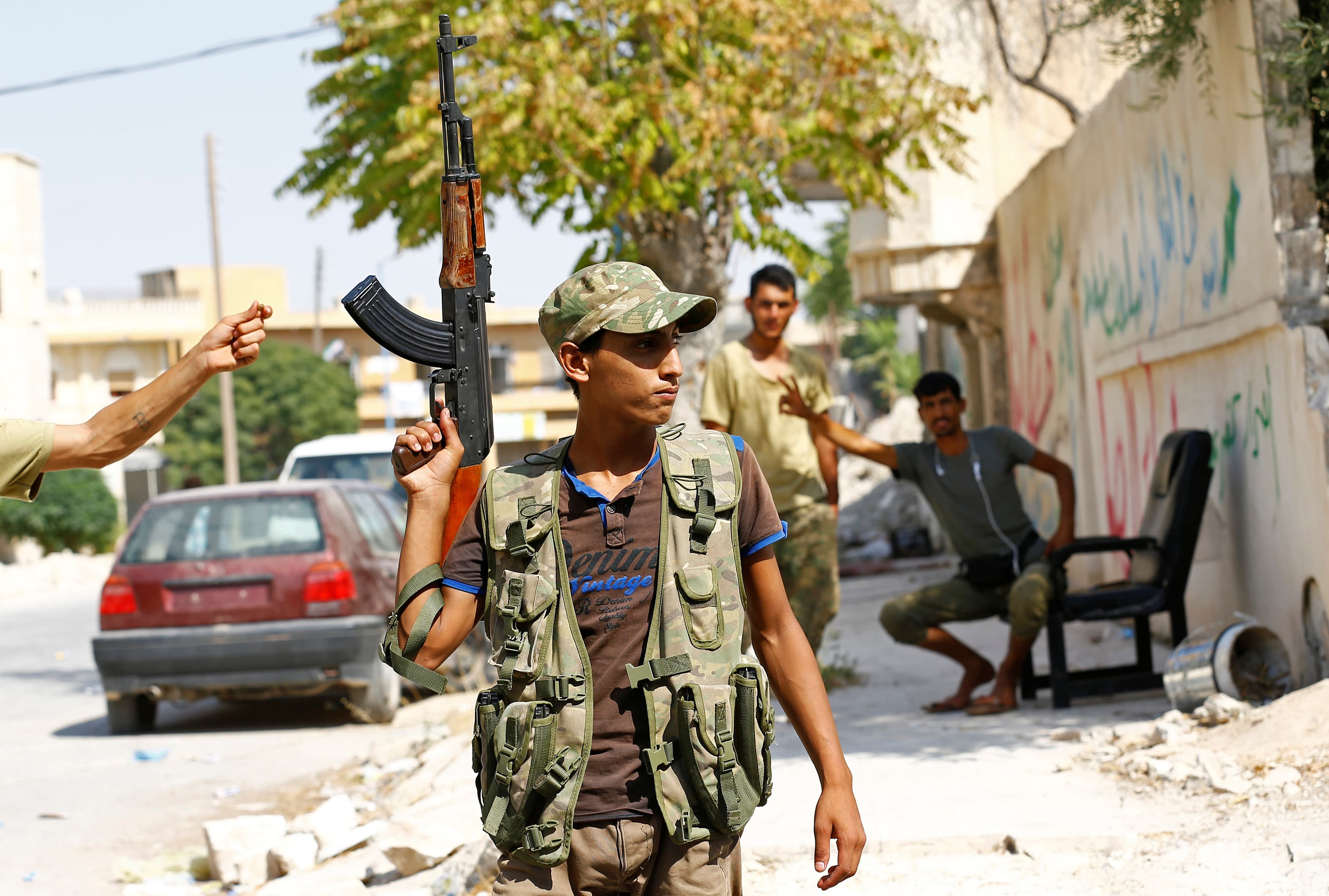 Members of the Turkish-backed Free Syrian Army in the border town of Jarablus, Syria, Aug. 31. Free Syrian Army fighters reportedly protested against the US on Friday.