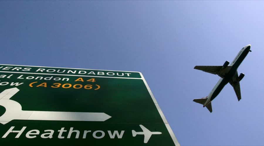A British Airways passenger plane preparing to land at Terminal 5 at Heathrow Airport in London