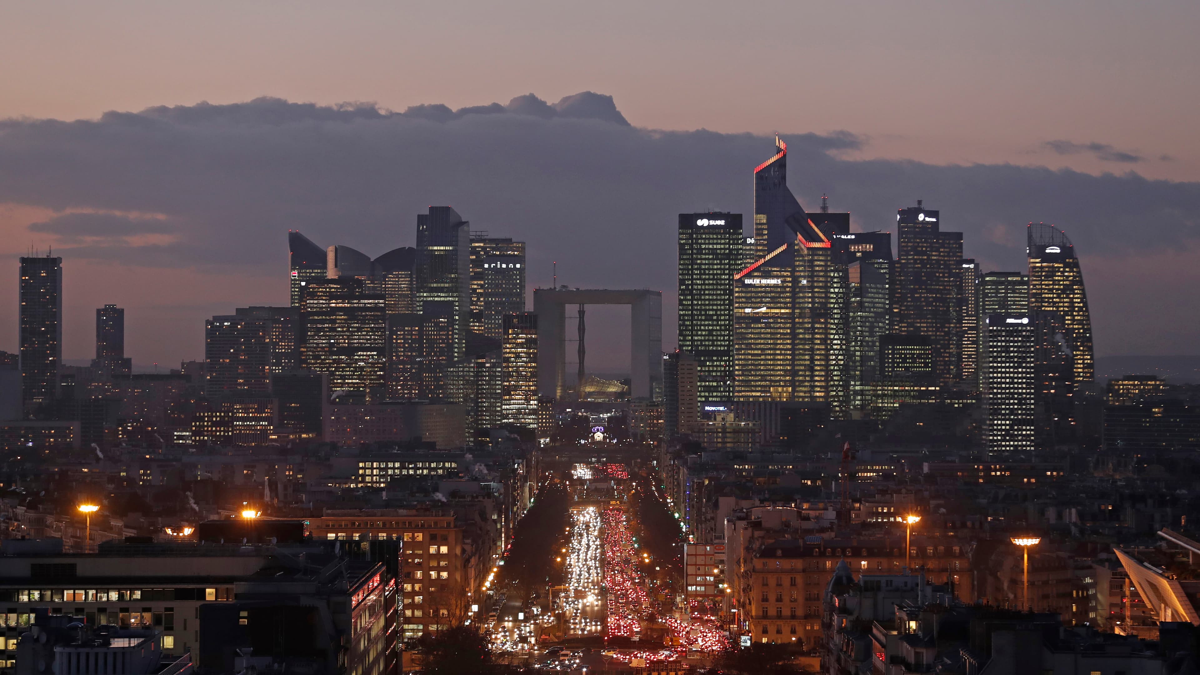 The financial district of Paris, La Defense, at dusk on January 5th 2017