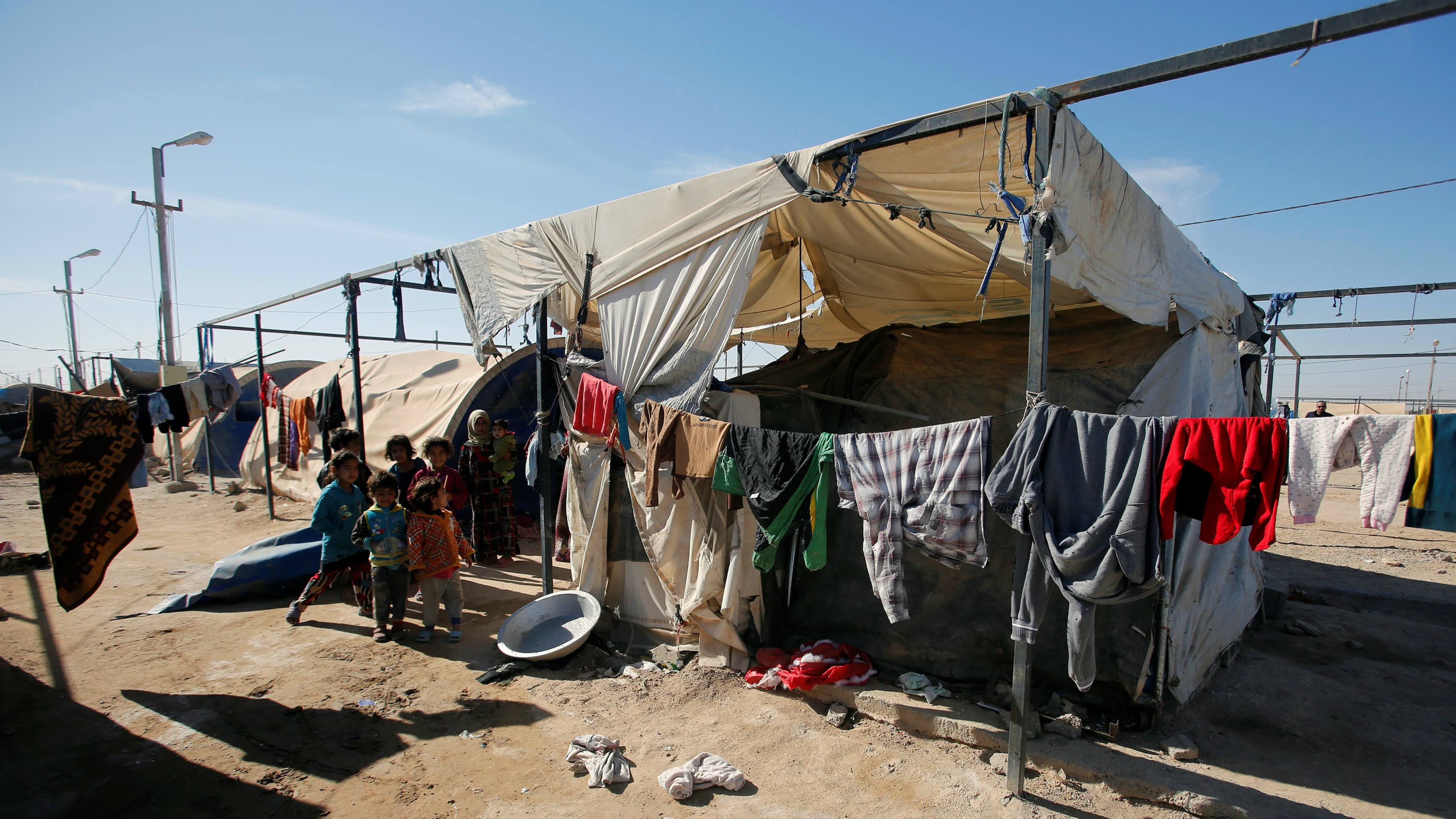 Displaced Iraqi children at the Amriyat al-Fallujah camp in Anbar Province, Iraq, Jan. 3, 2018.